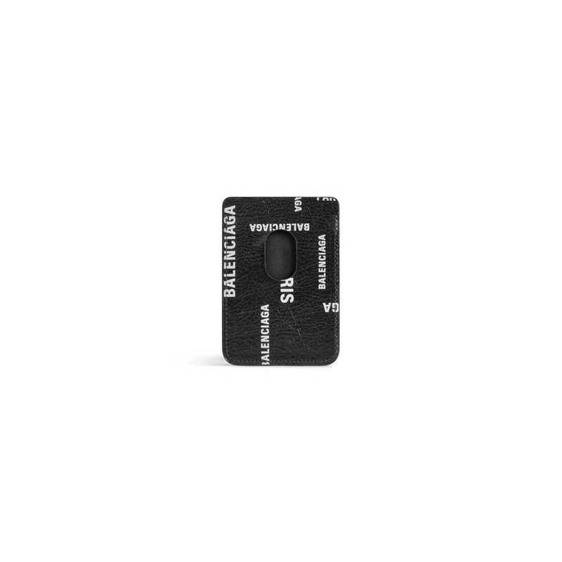 BALENCIAGA Men's Cash Magnet Card Holder Bal Paris Allover in Black outlook