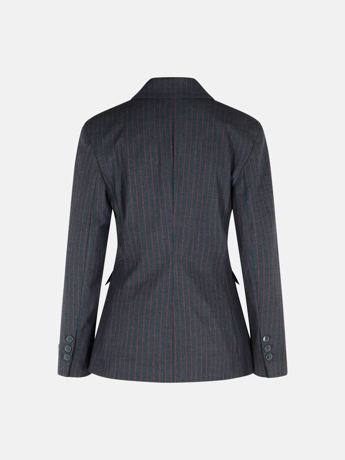 PINSTRIPED BLACK VISCOSE BLEND BLAZER - 3