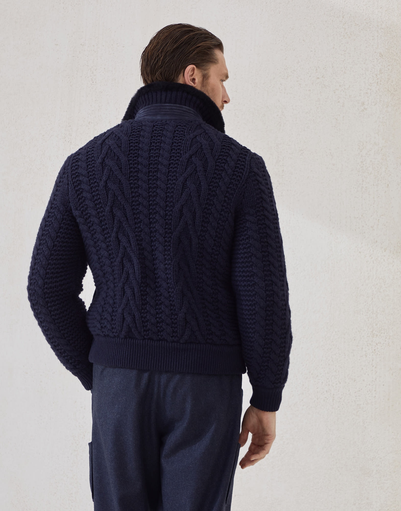 Suede shearling and cashmere knit bomber jacket with Thermore® padding - 2