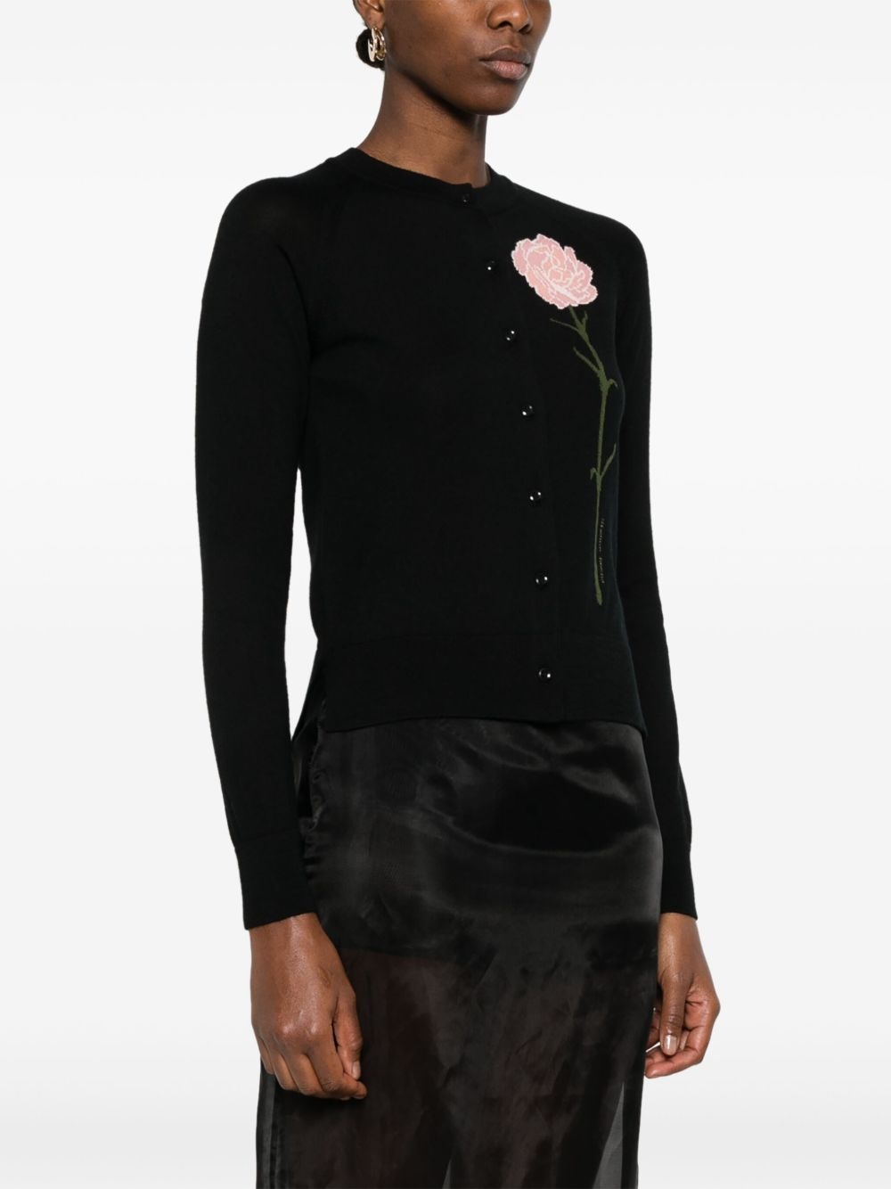 carnation-jacquard cardigan - 3