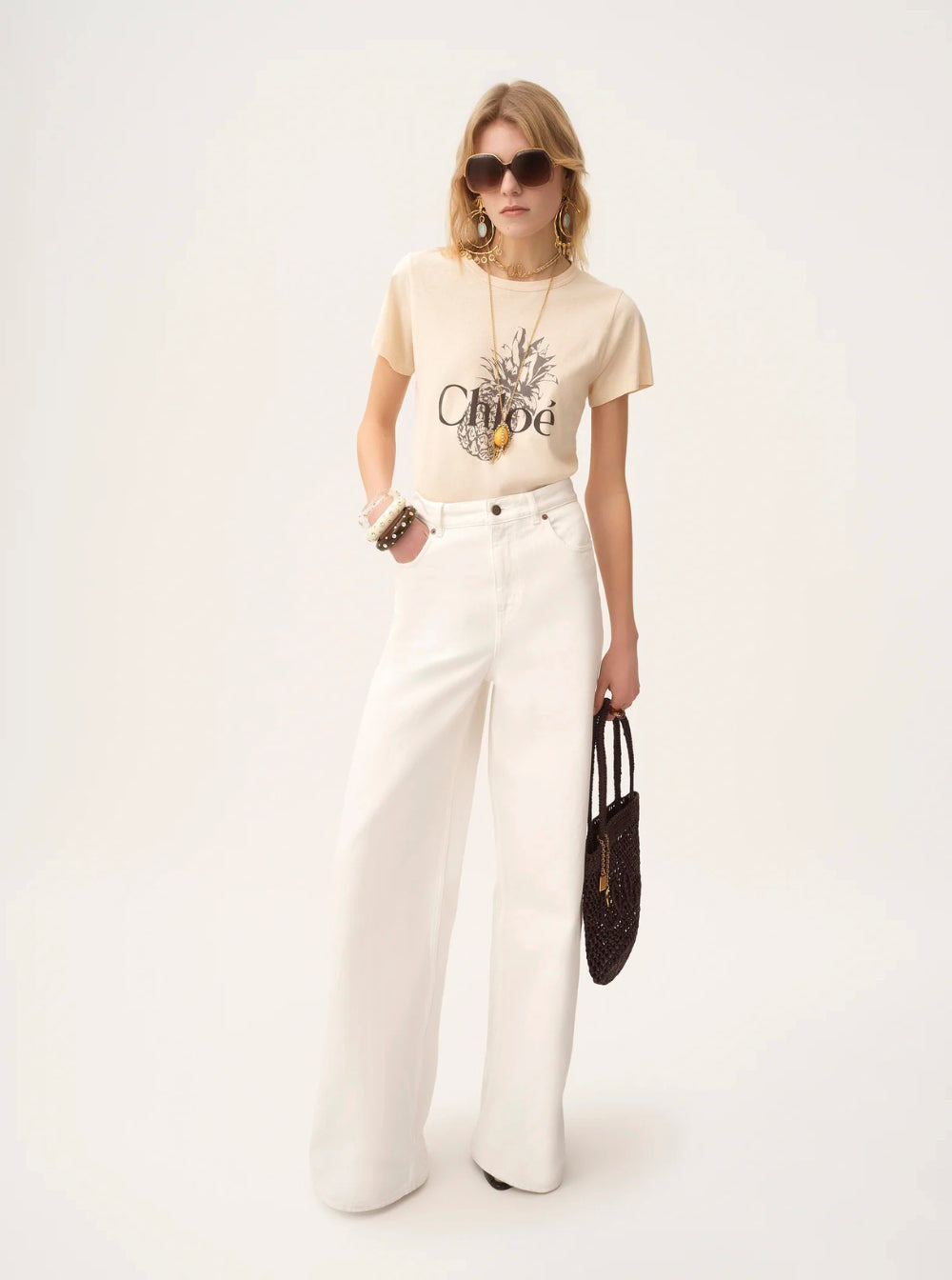 Chloé Women Pink Crewneck T-Shirt With Maxi Logo Print On The Front In Cotton Woman - 4