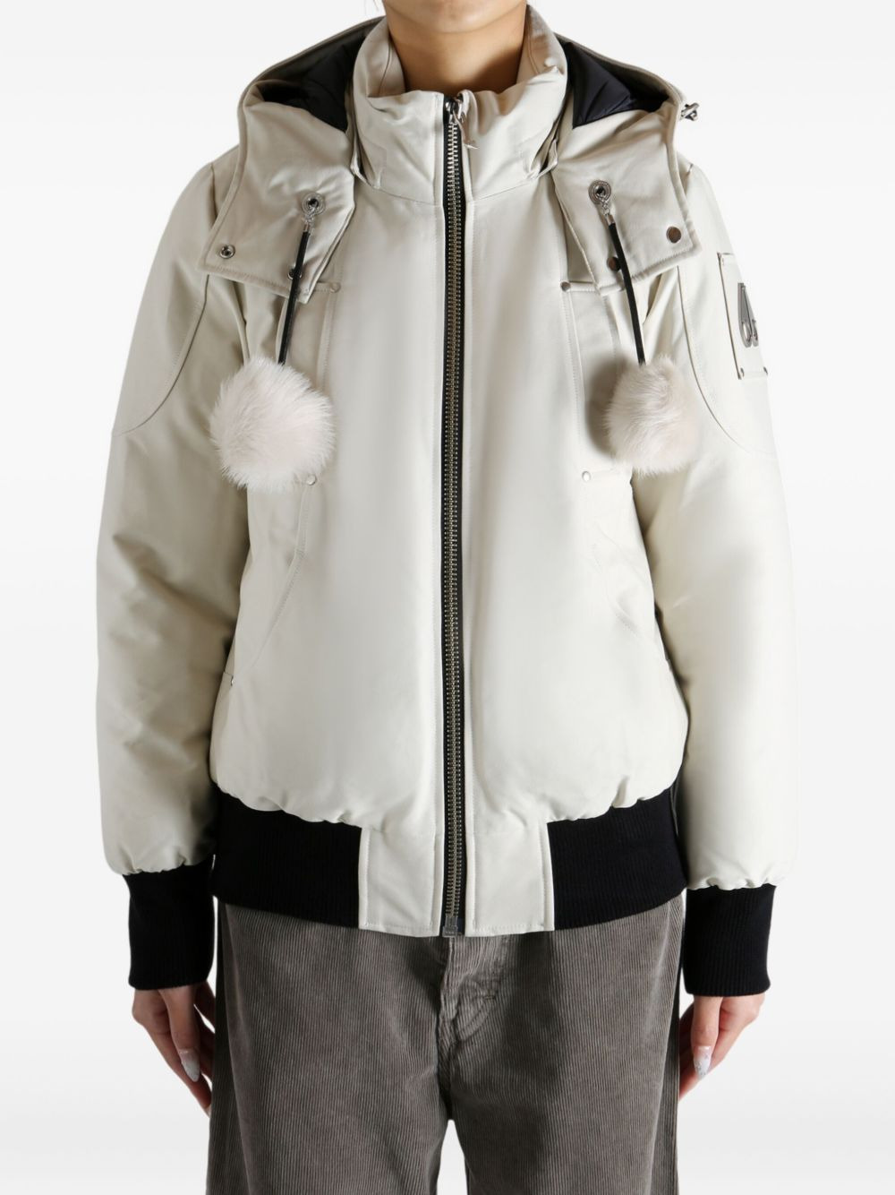 hooded pompom jacket - 2