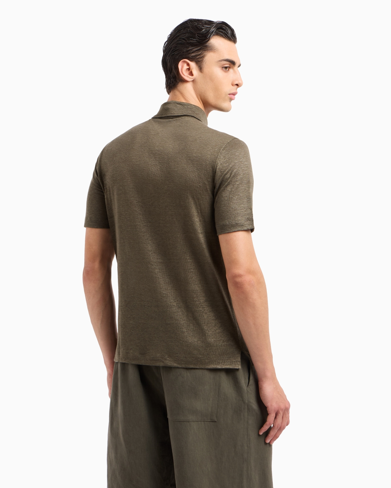 Short-sleeved polo shirt in pure linen jersey - 3