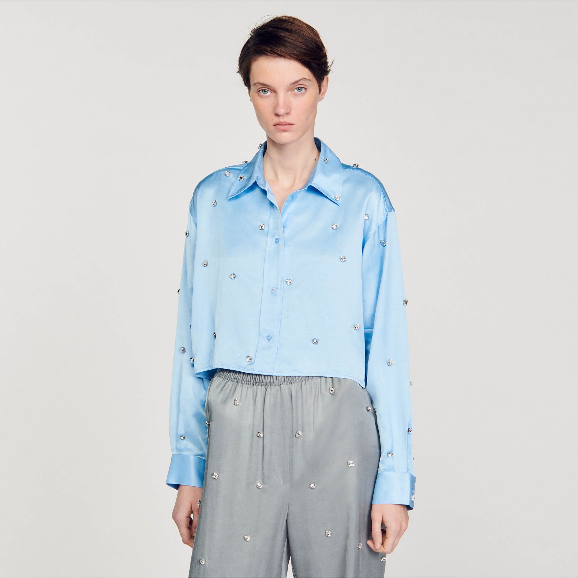 SATINY RHINESTONE SHIRT - 5