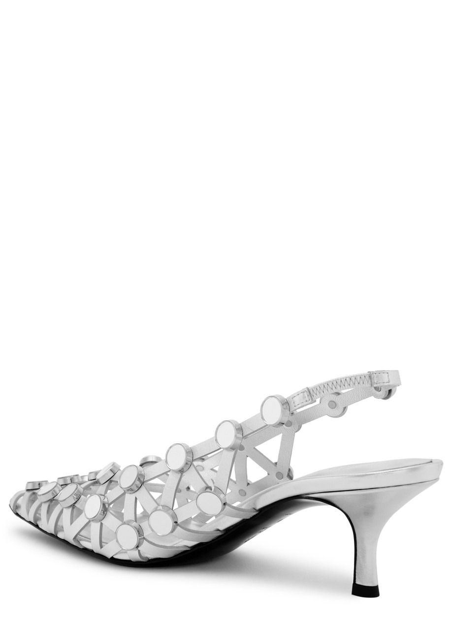 The Attico Grid 50 Embellished Metallic Leather Slingback Pumps - 2