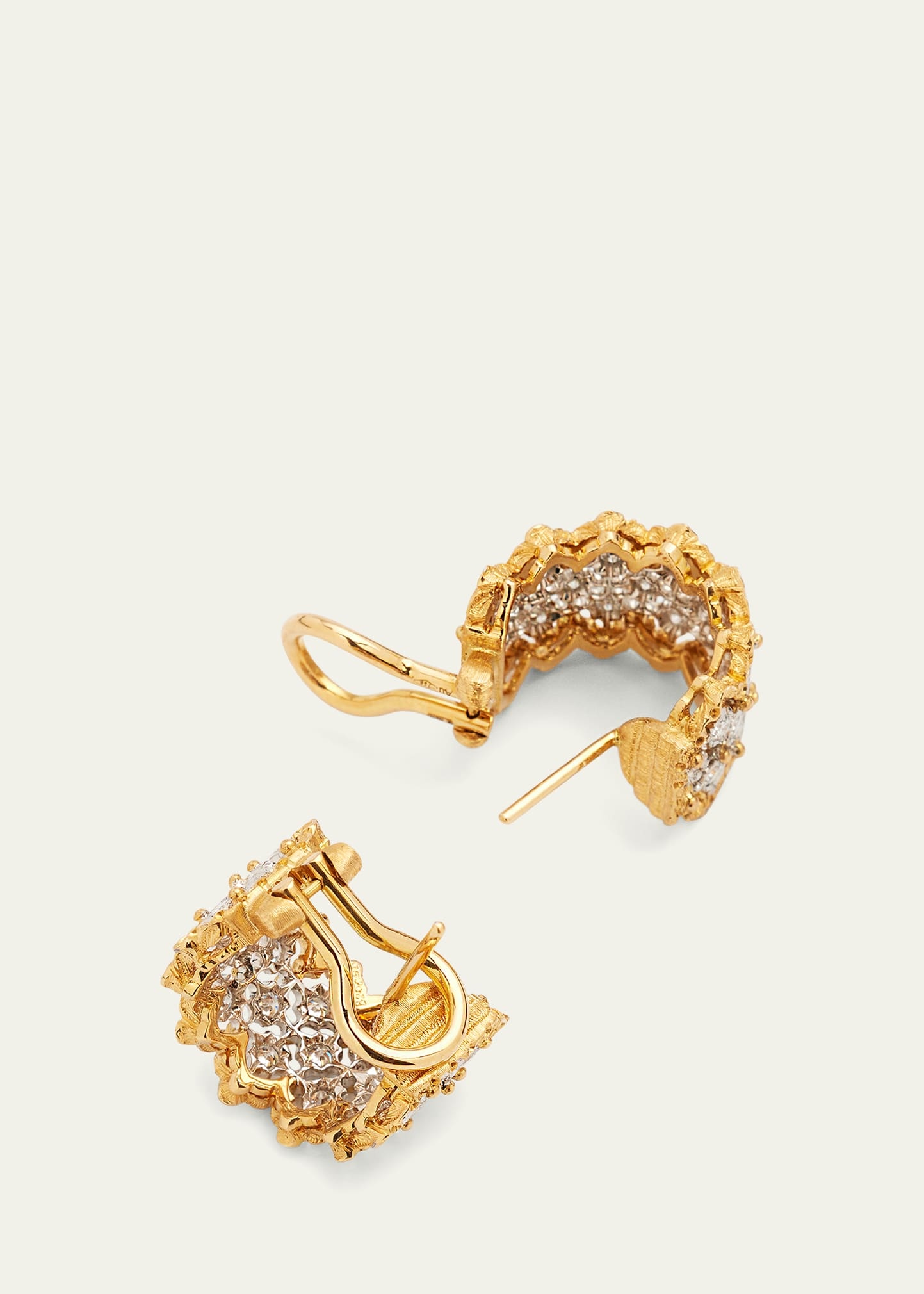 Rombi 18K Yellow Gold and White Gold Diamond Huggie Earrings - 4