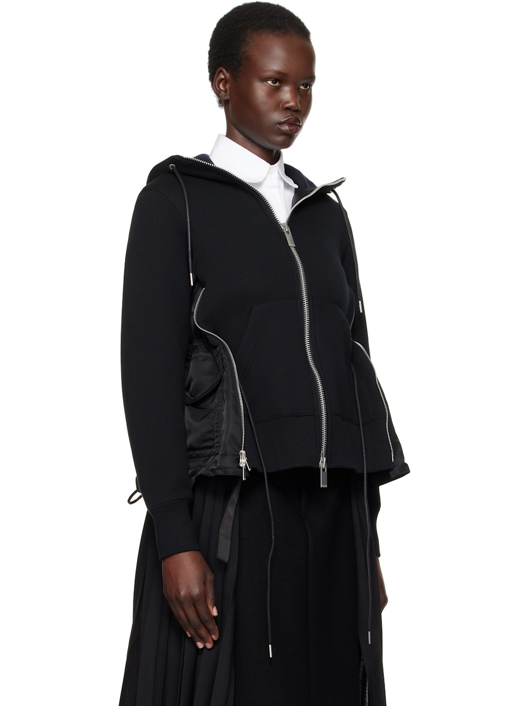 Black Sponge Sweat x Nylon Twill Hoodie - 2