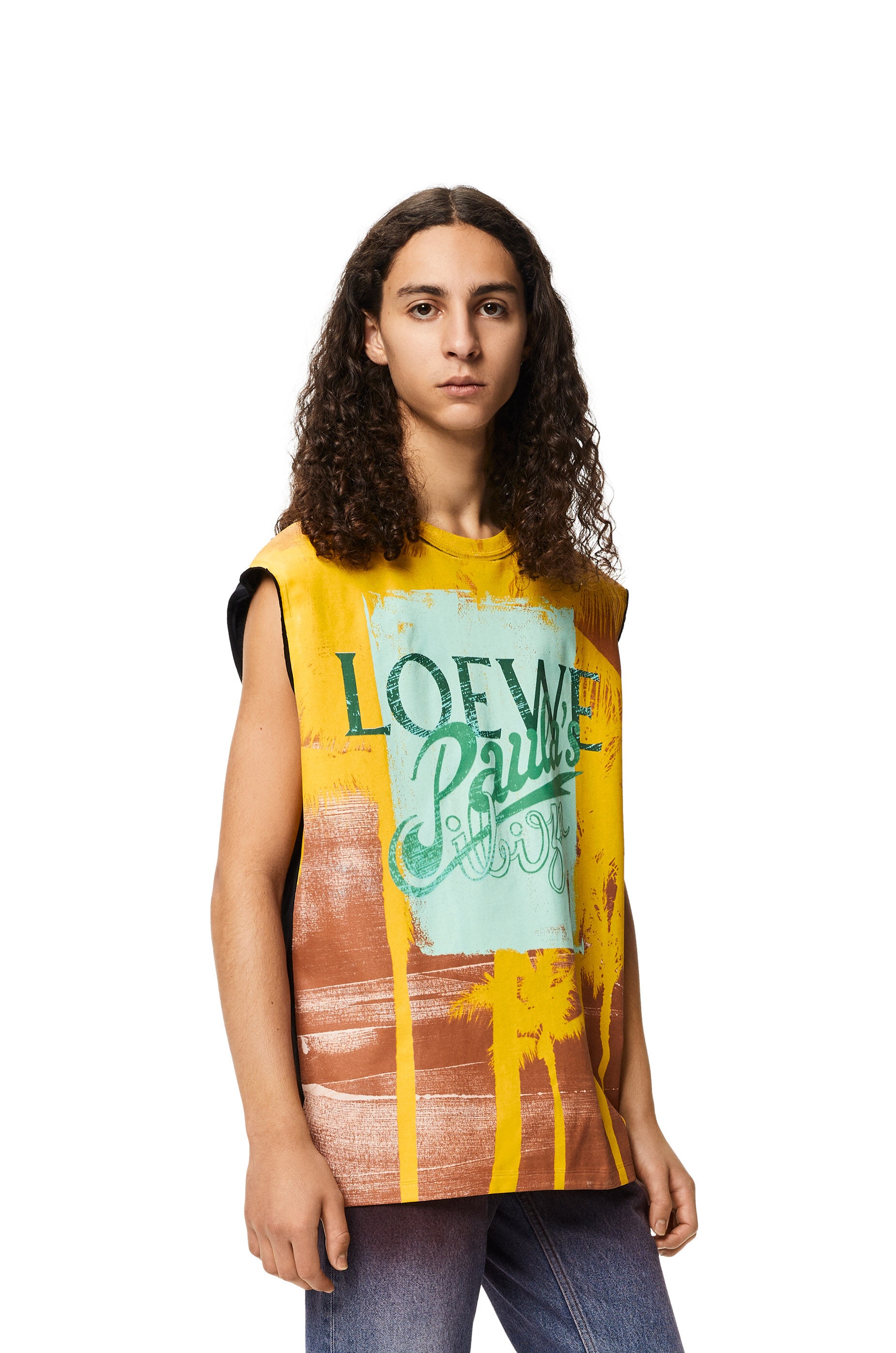 Palm print sleeveless T-shirt in cotton - 3