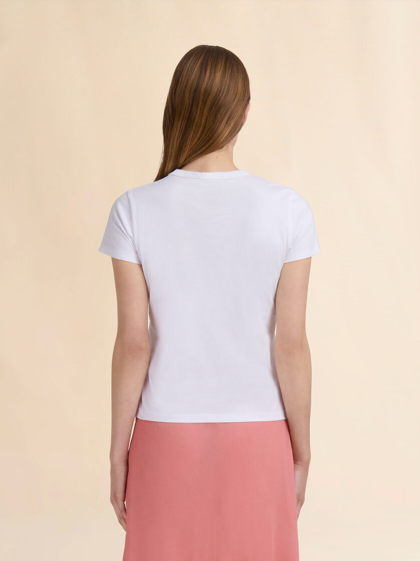 WHITE ORGANIC COTTON T-SHIRT WITH EMBROIDERED CAMELLIA - 3