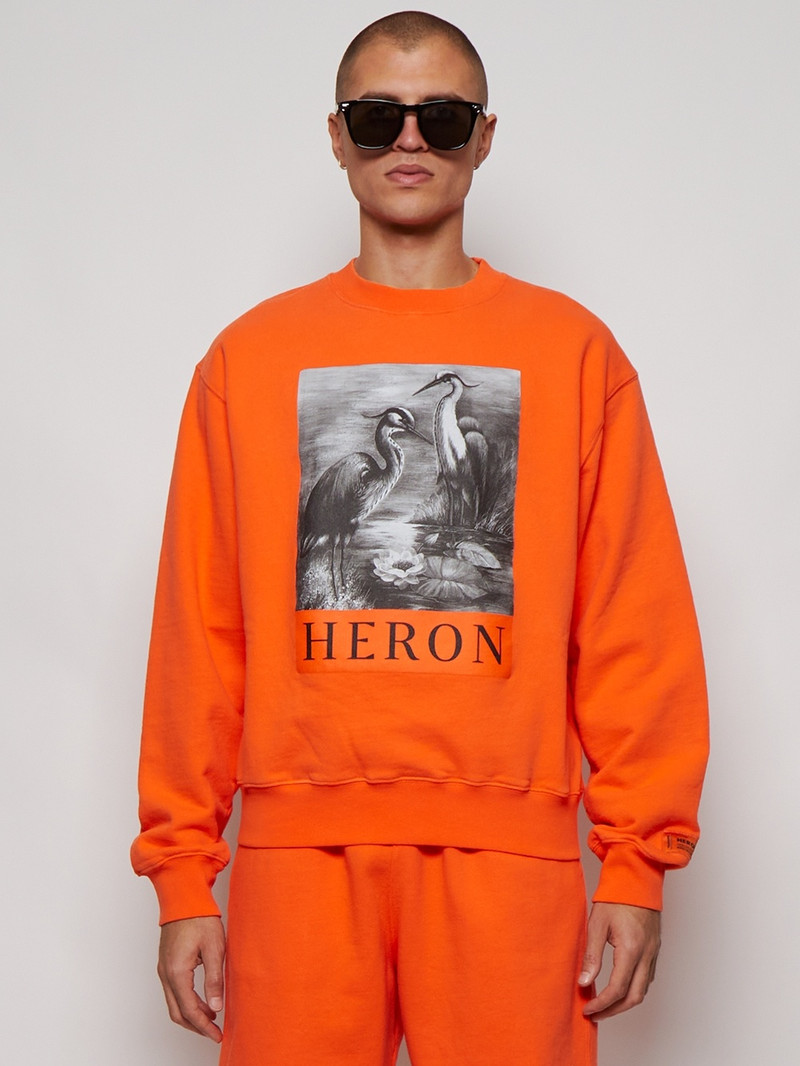Elasticated Trim Heron Print Sweatshirt Orange And Black 3