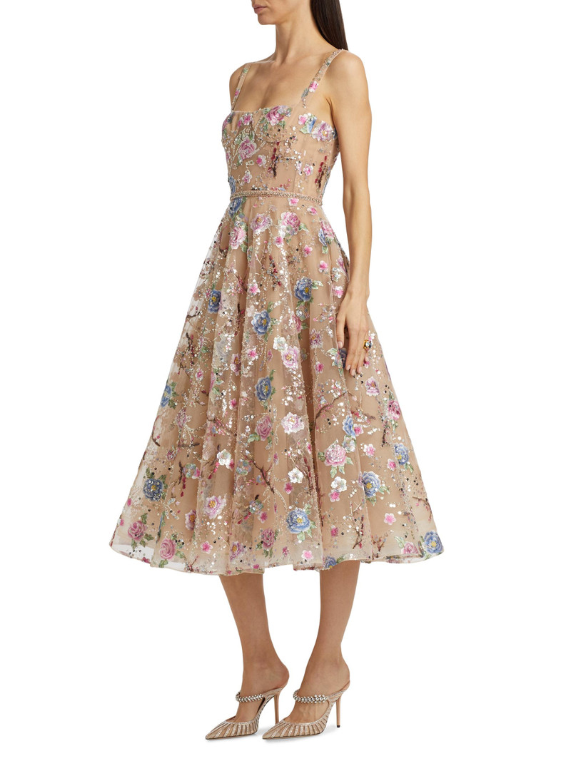 Women's Mademoiselle Embroidered Floral Midi-Dress - Gold Multi 4