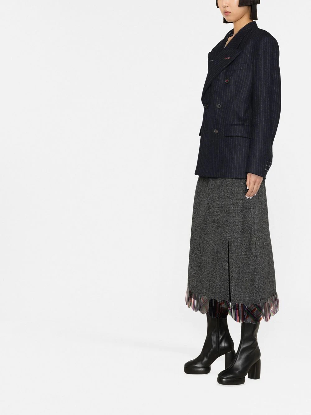 pinstripe double-breasted wool blazer - 3