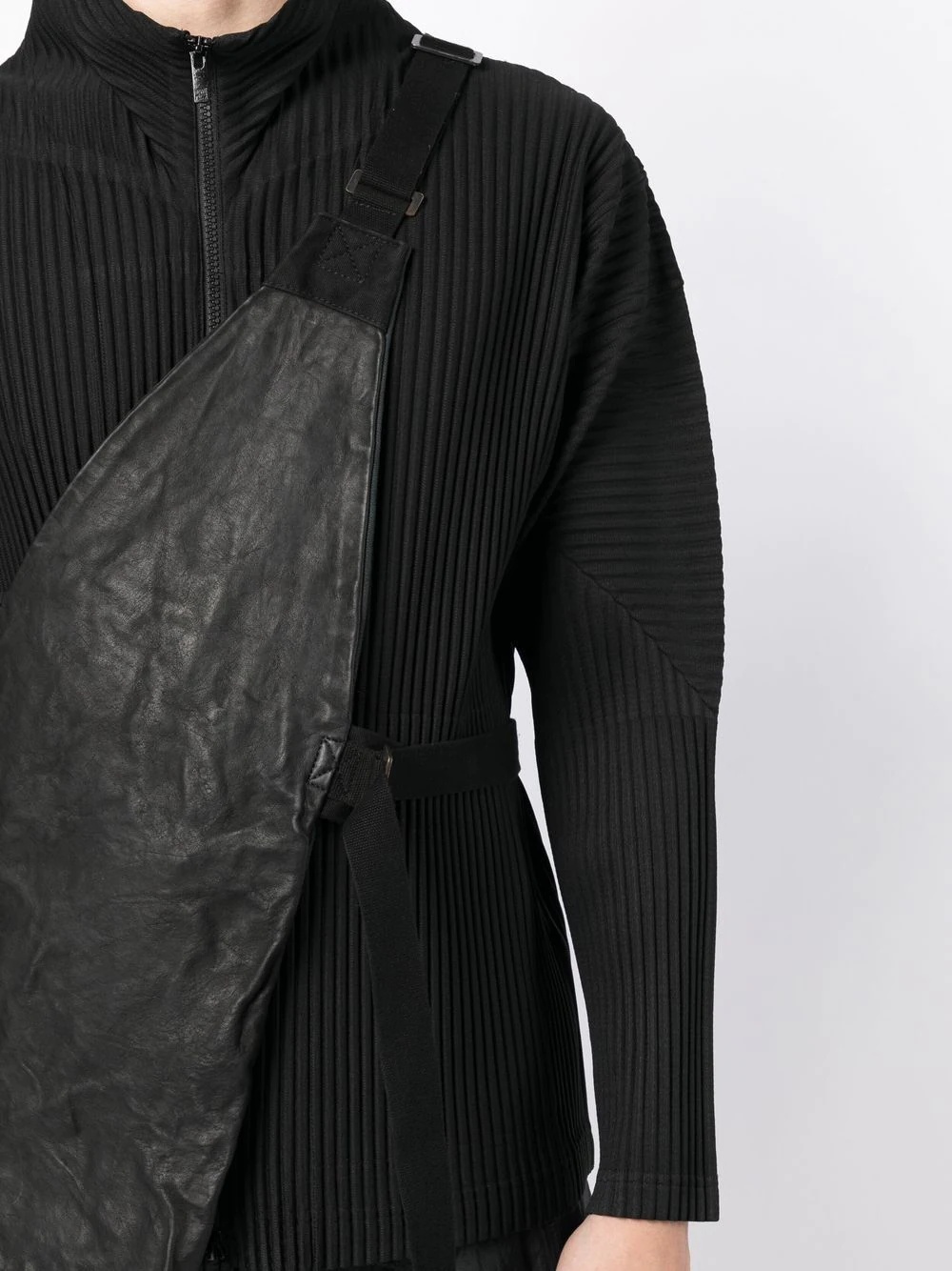 one-shoulder design leather top - 5