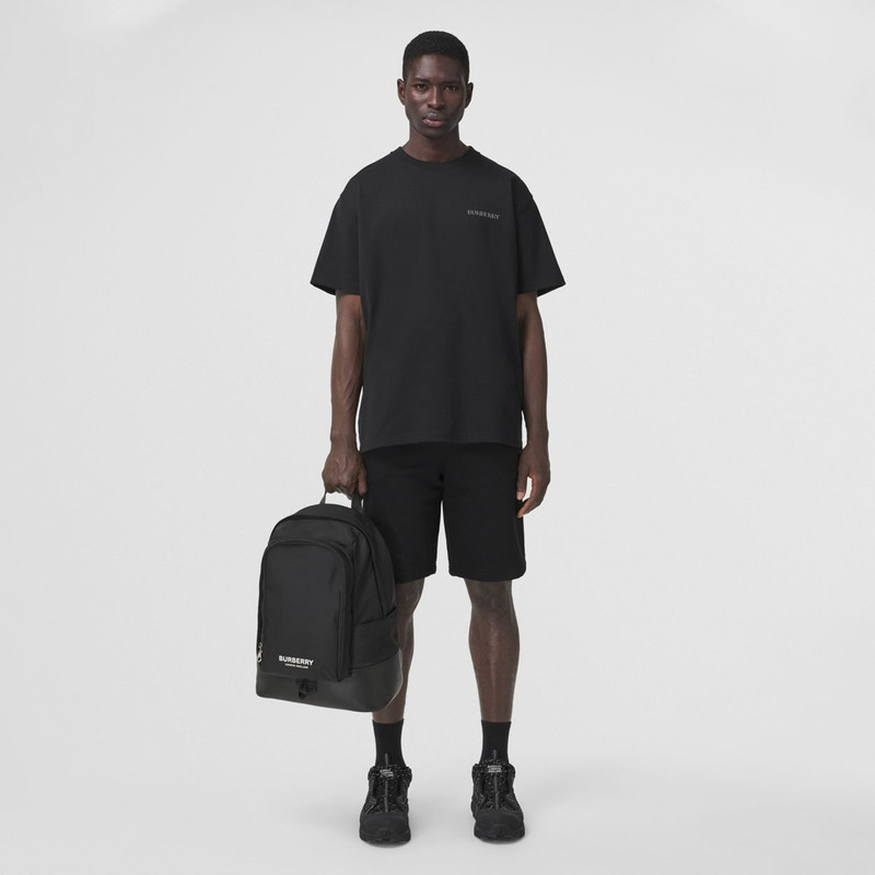 Large Logo Print Nylon and Leather Backpack 6