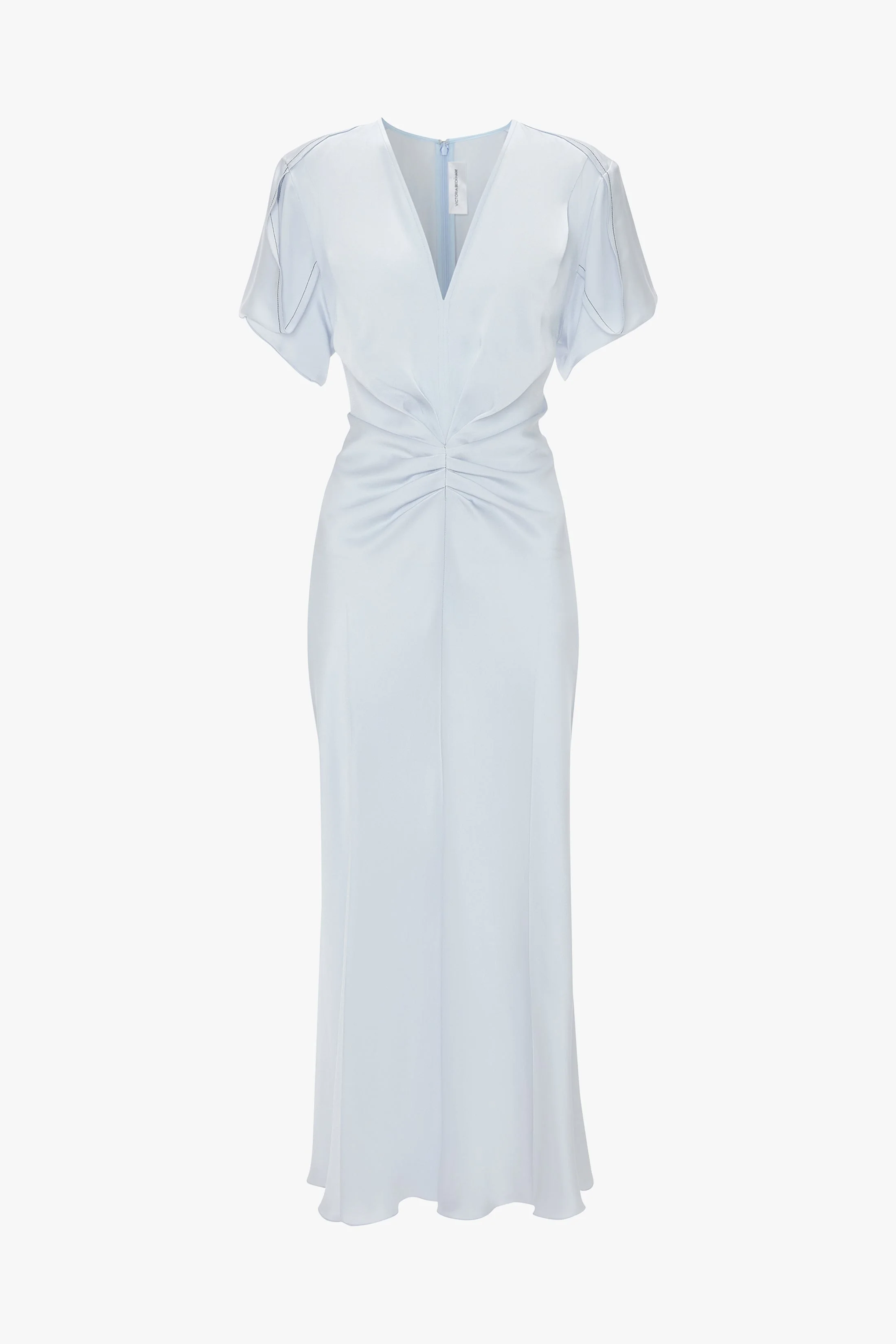 Gathered V-Neck Midi Dress In Ice - 1