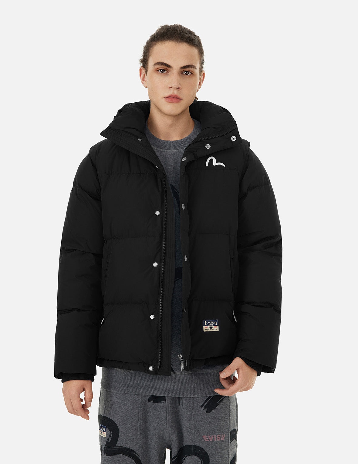 Seagull Embroidery Detachable Relax Fit Down Jacket - 5