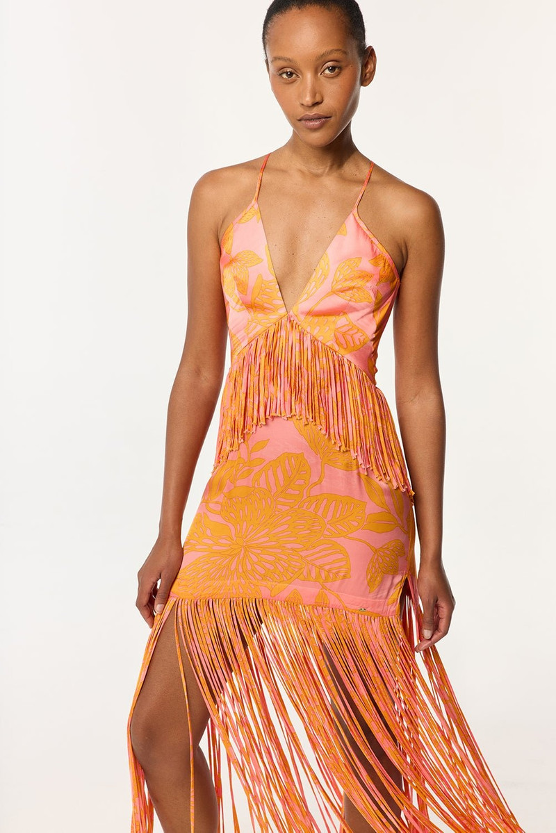 Poupette St Barth Long Dress Carmen - Pink Macro Stelis outlook