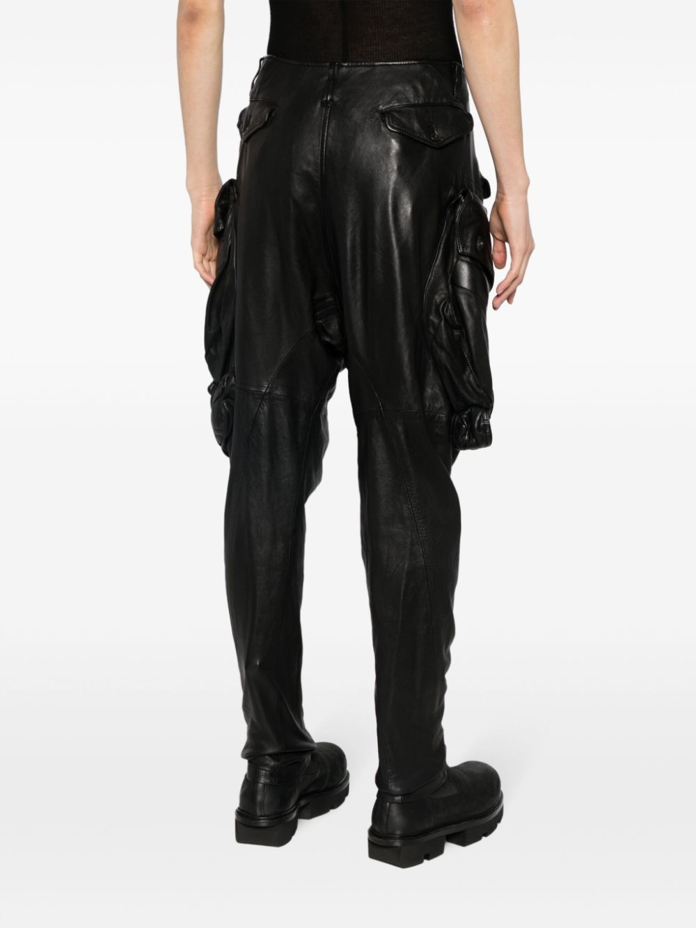 straight-leg leather cargo trousers - 4