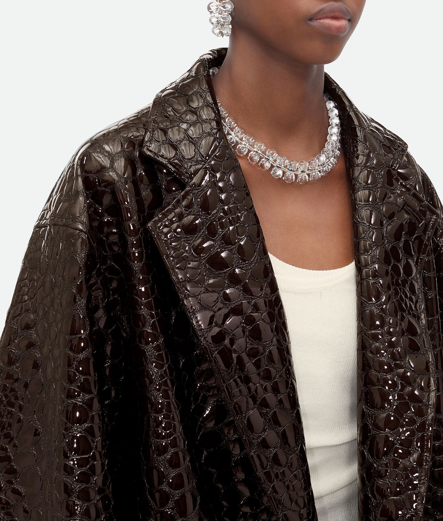 Oversized Fit Embossed Leather Coat - 4