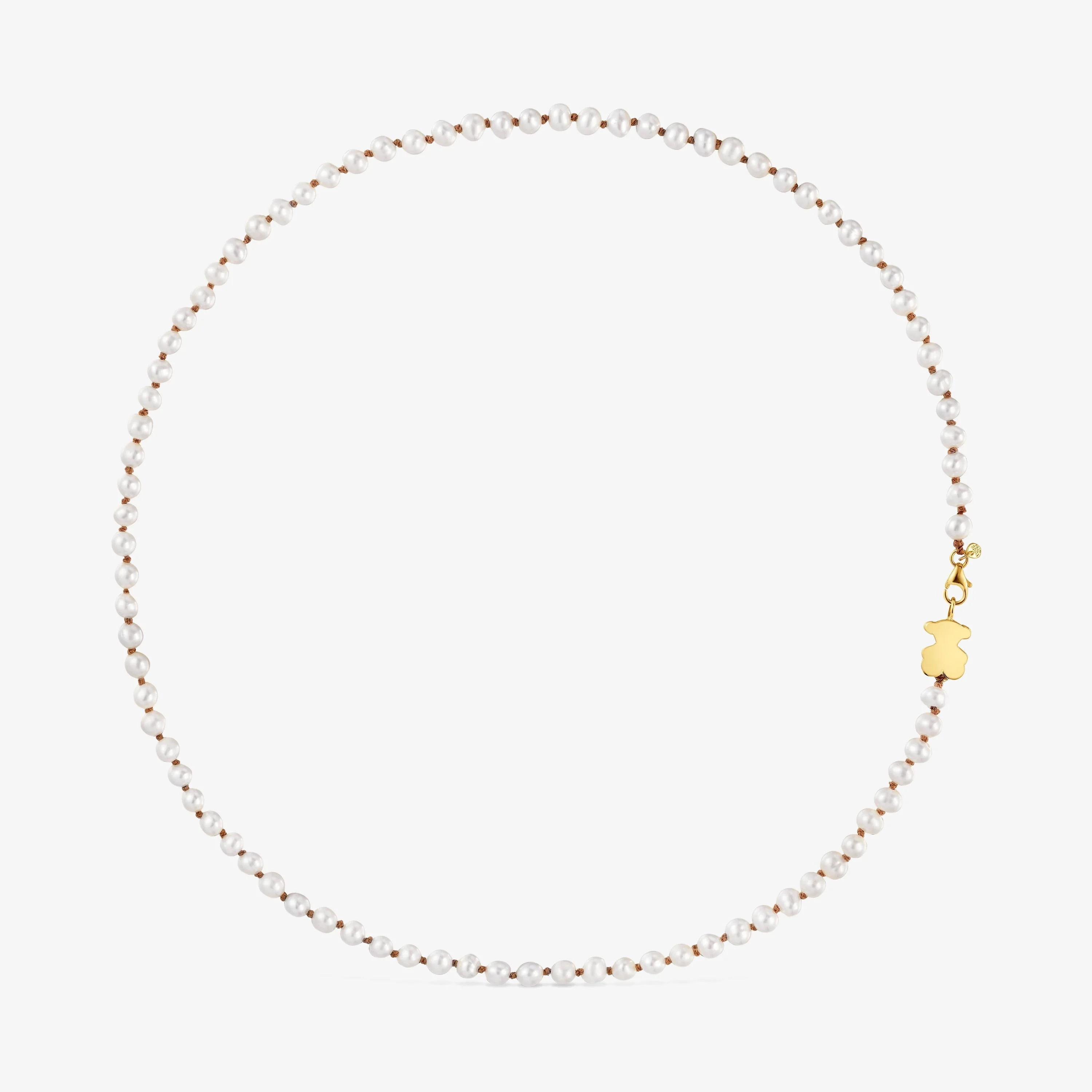 Short 18K solid gold Necklace with cultured pearl and 10 mm bear motif Sweet Dolls - 1