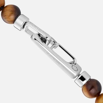Montblanc Tiger's Eye Beaded Bracelet with Carabiner Closure in Stainless Steel outlook
