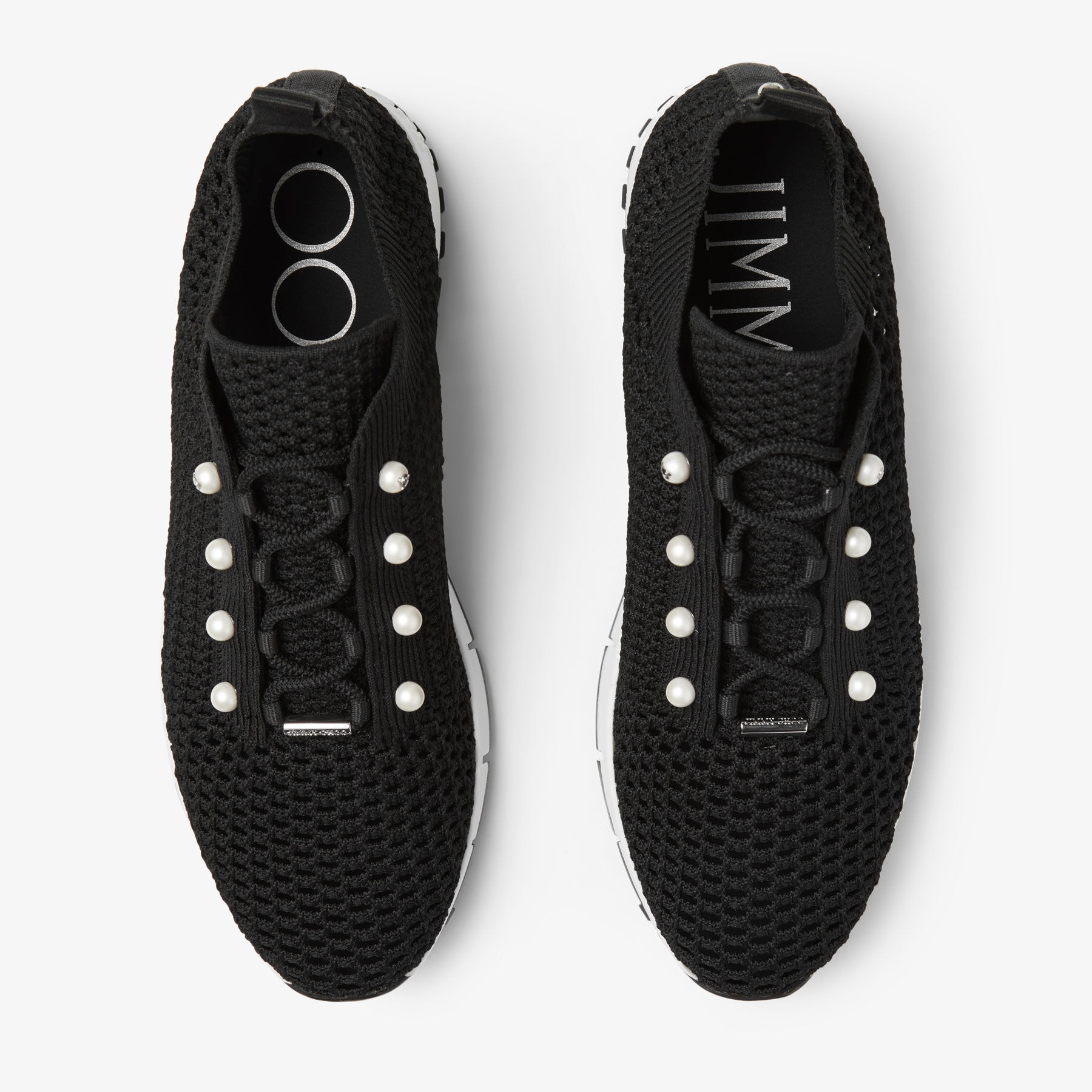 Veles
Black Crochet Knit Low-Top Trainers with Pearls - 4