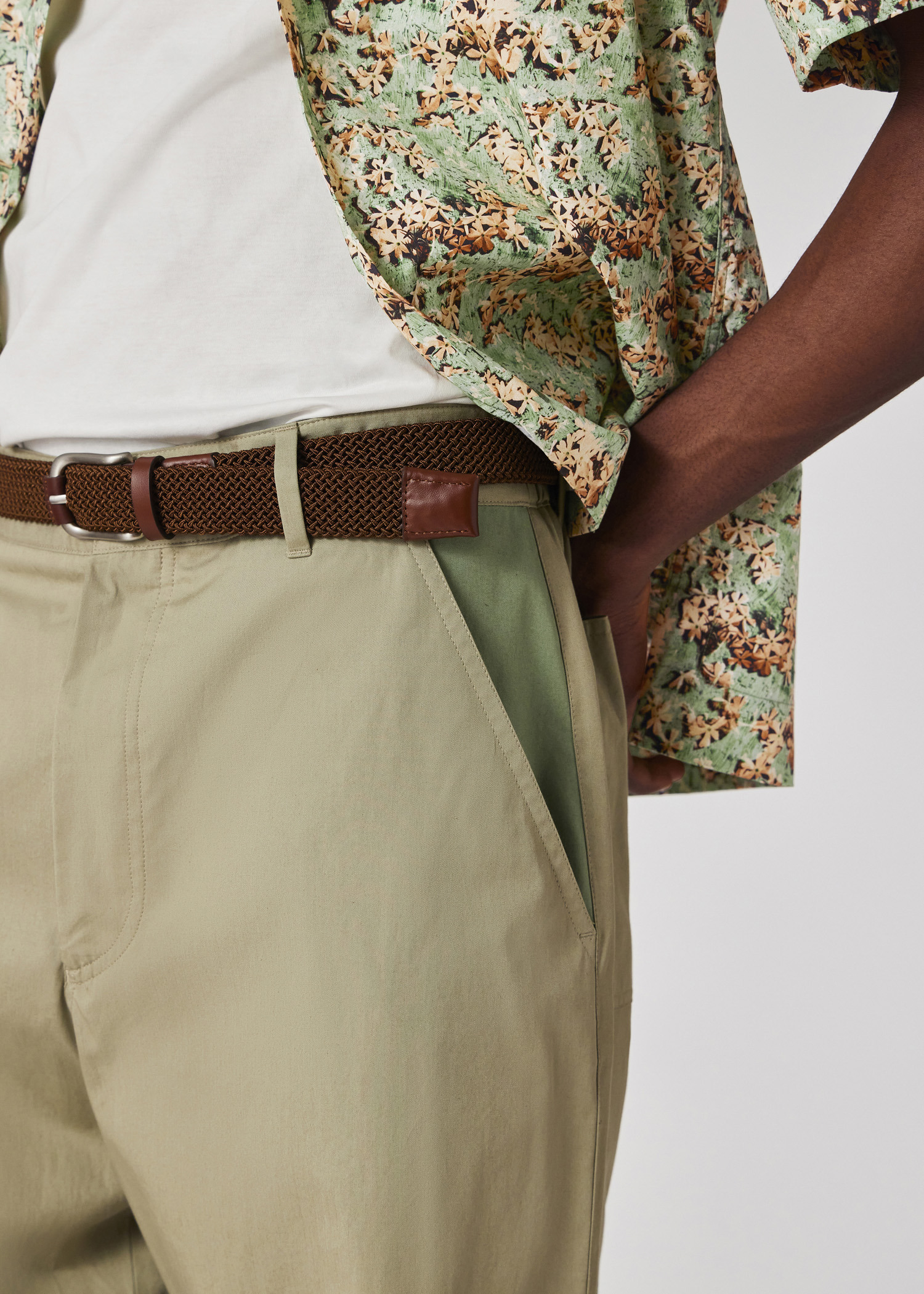Light Khaki Double-Face Elastic-Back Chinos - 5
