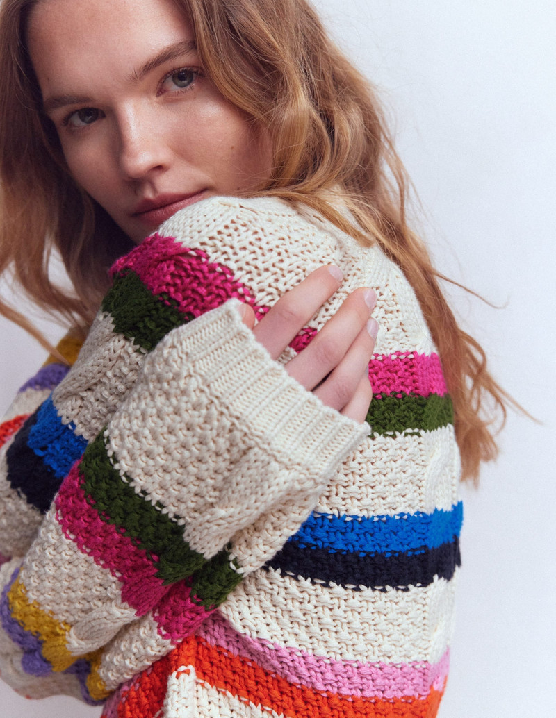 Cotton Cable Jumper-Warm Ivory, Rainbow 3