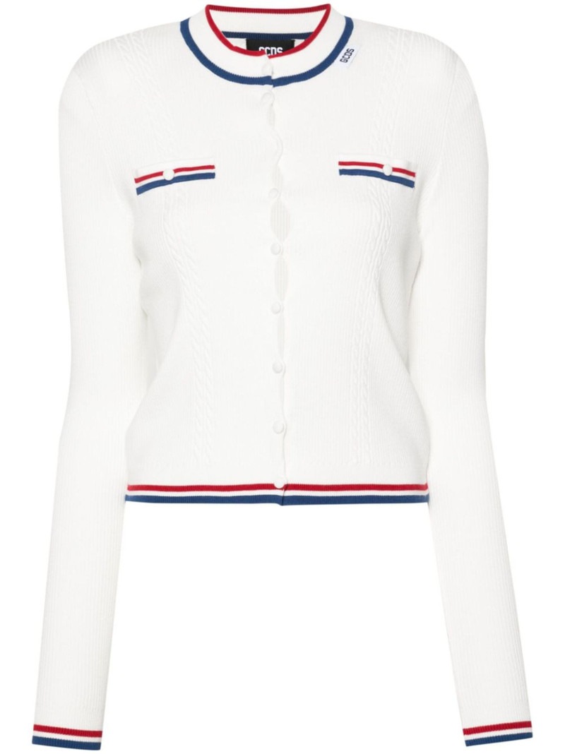 striped-trim ribbed cardigan 1