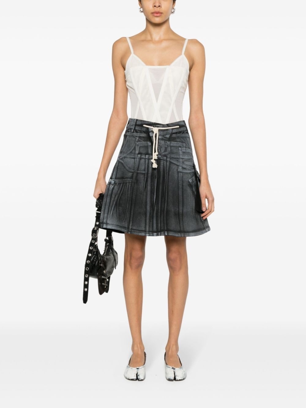 Midi A-Line Denim Skirt With Belt main image 0