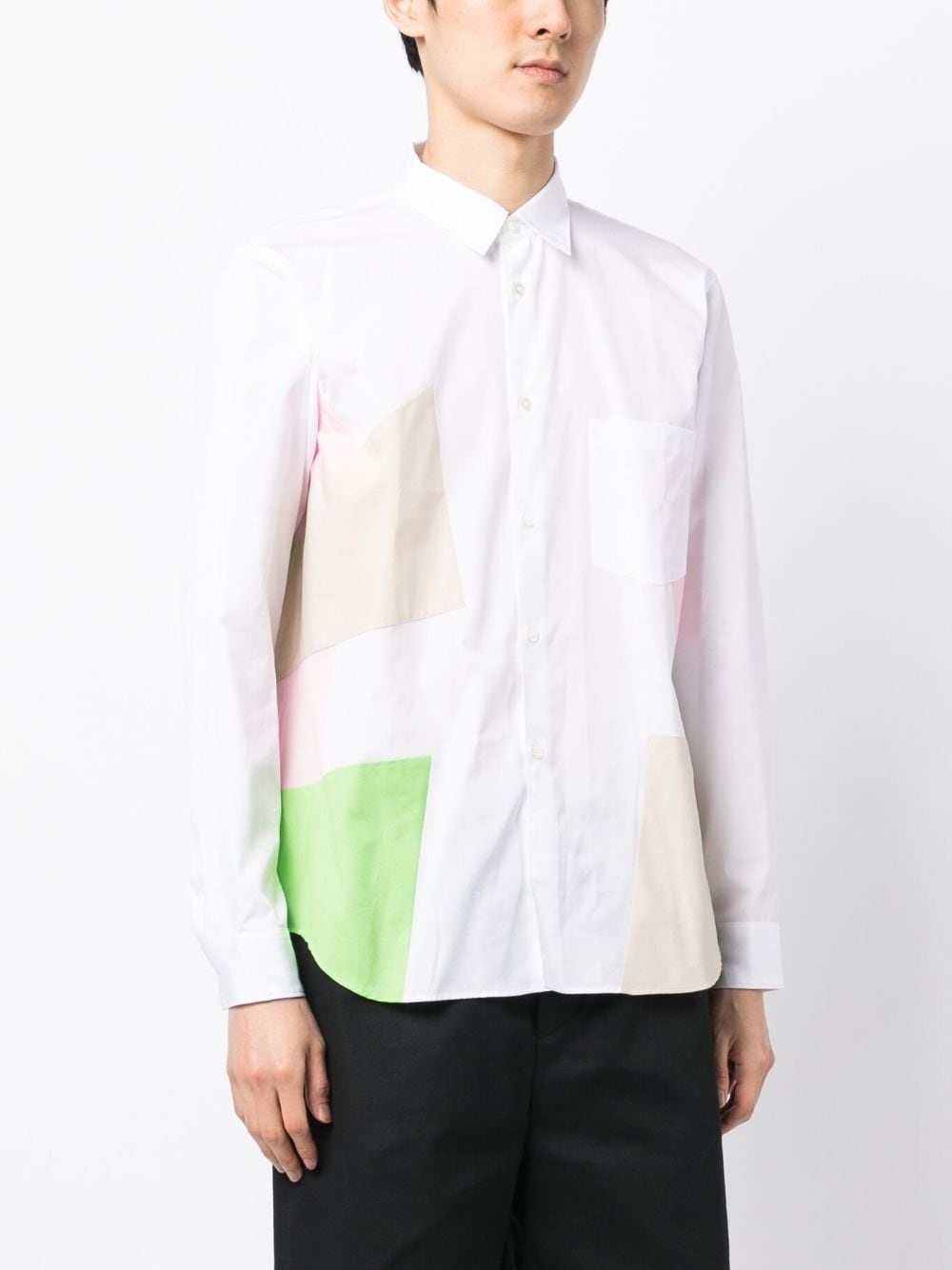 colour-block panelled cotton shirt - 3
