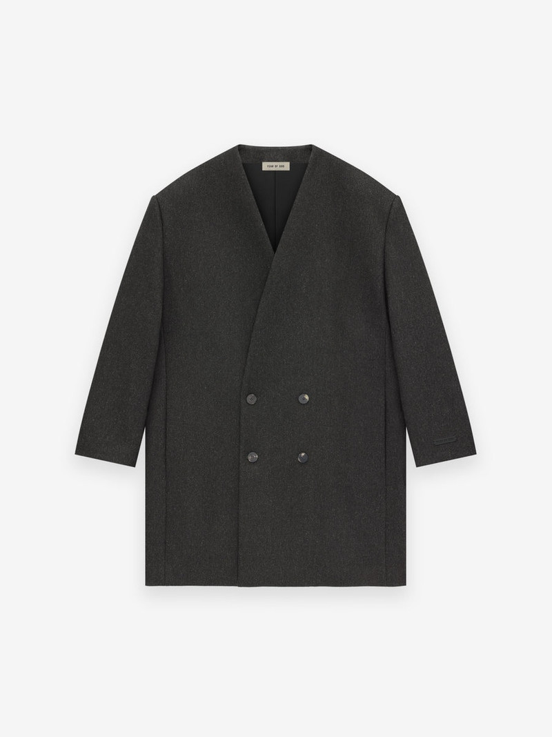 Military Wool Long Relaxed Lapelless Blazer 1