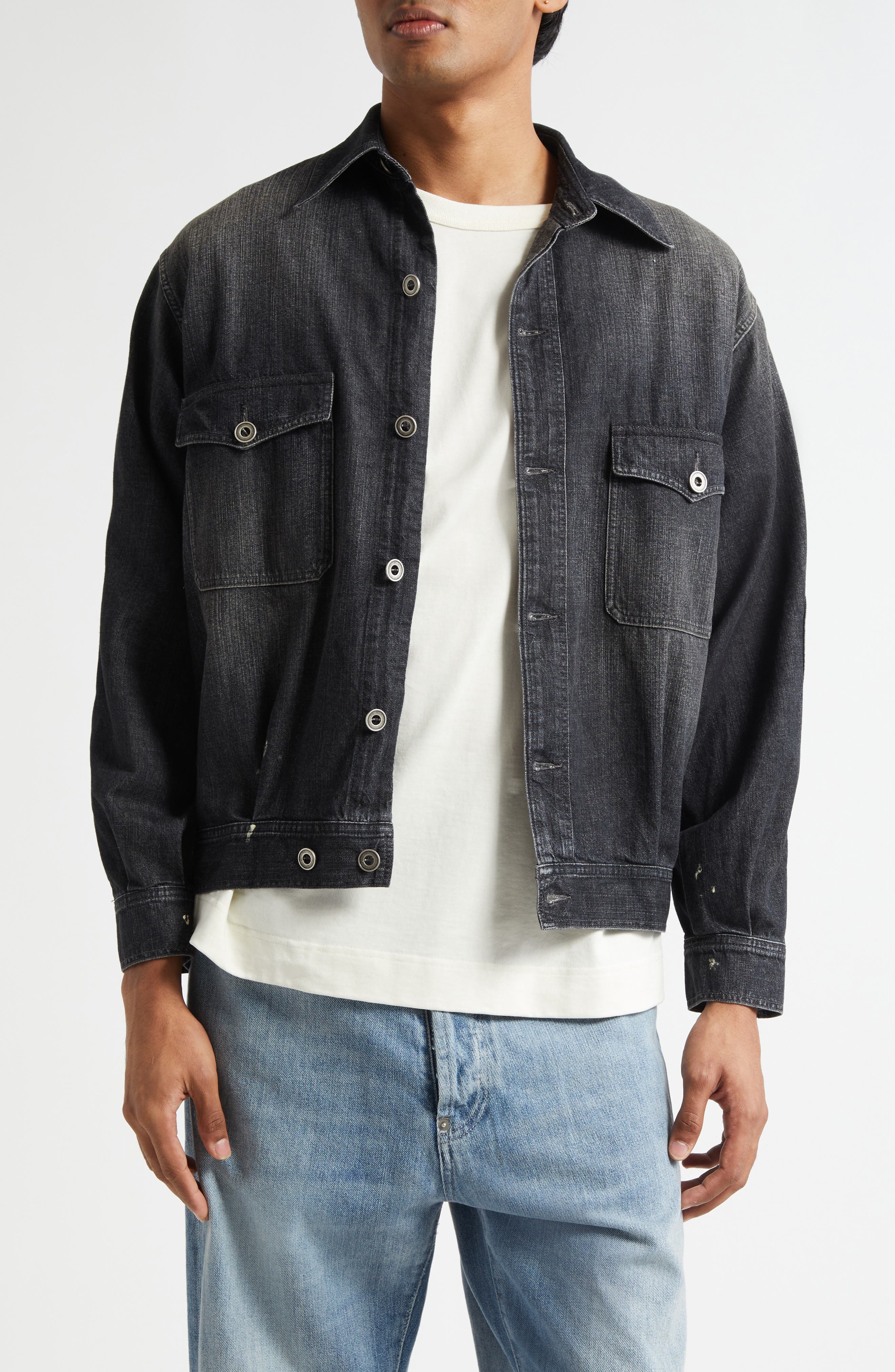 Maison Margiela Distressed Denim Jacket in Black at Nordstrom - 1
