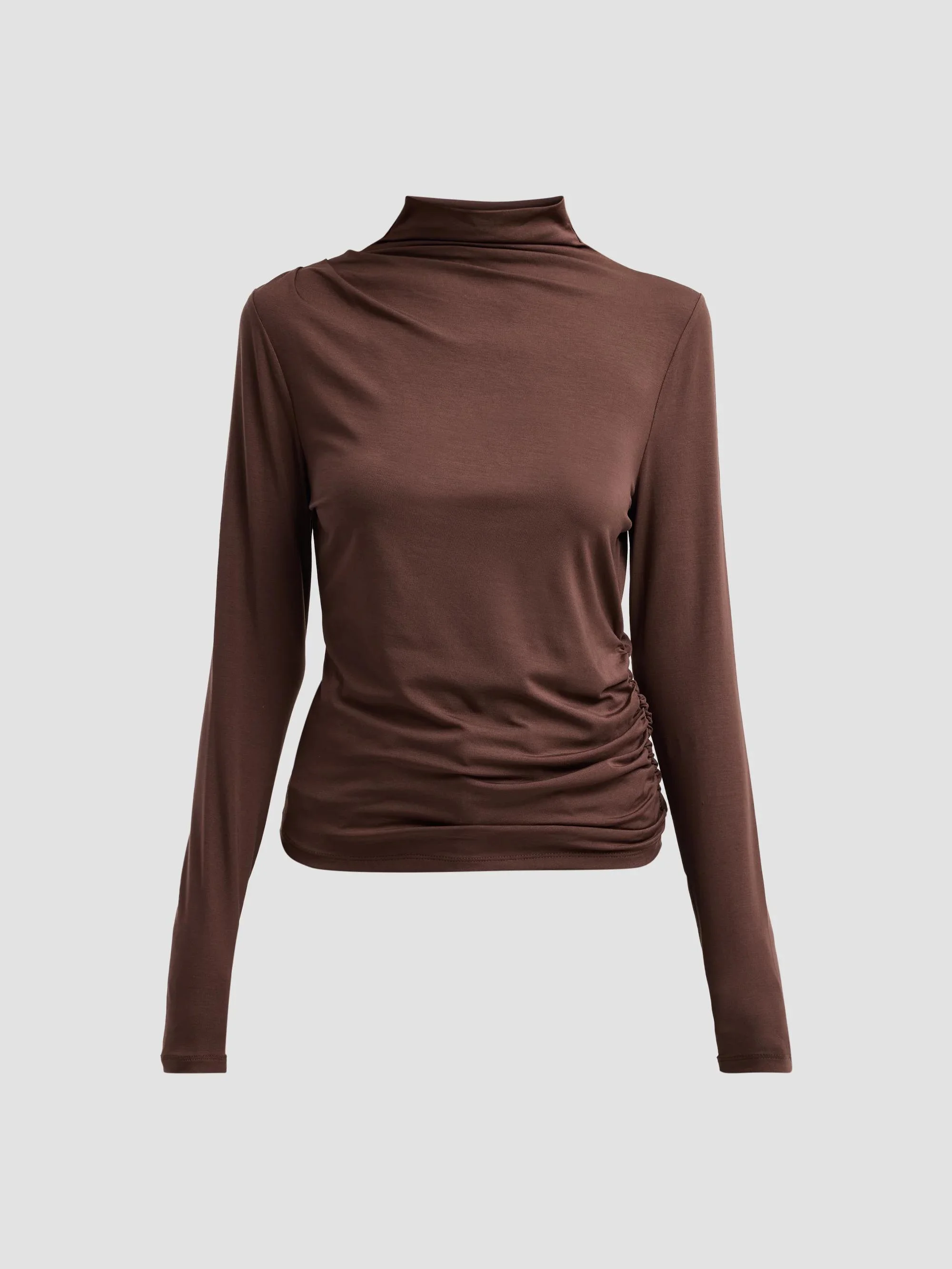 Women's Mylie Gathered Turtleneck Top - Espresso - 1
