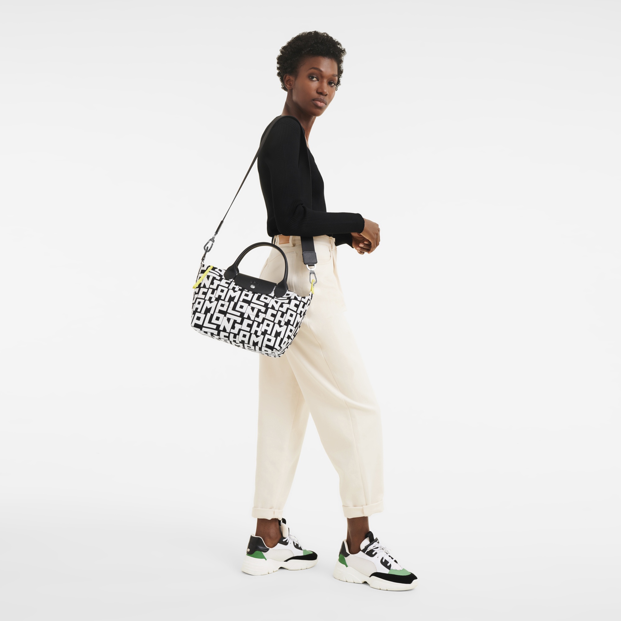 Le Pliage LGP L Handbag Black/White - Canvas - 2