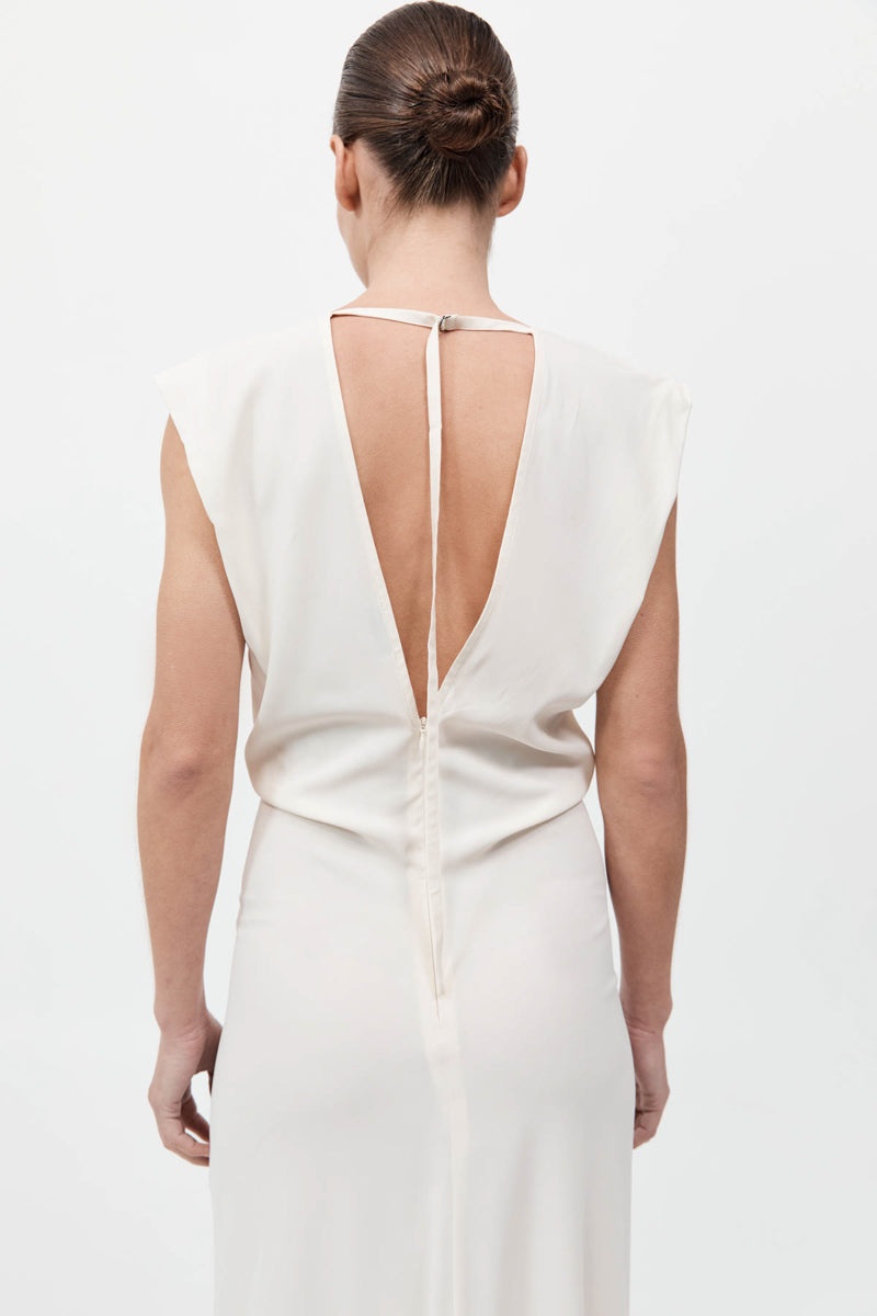 Plunge Drape Dress - Off White - 6
