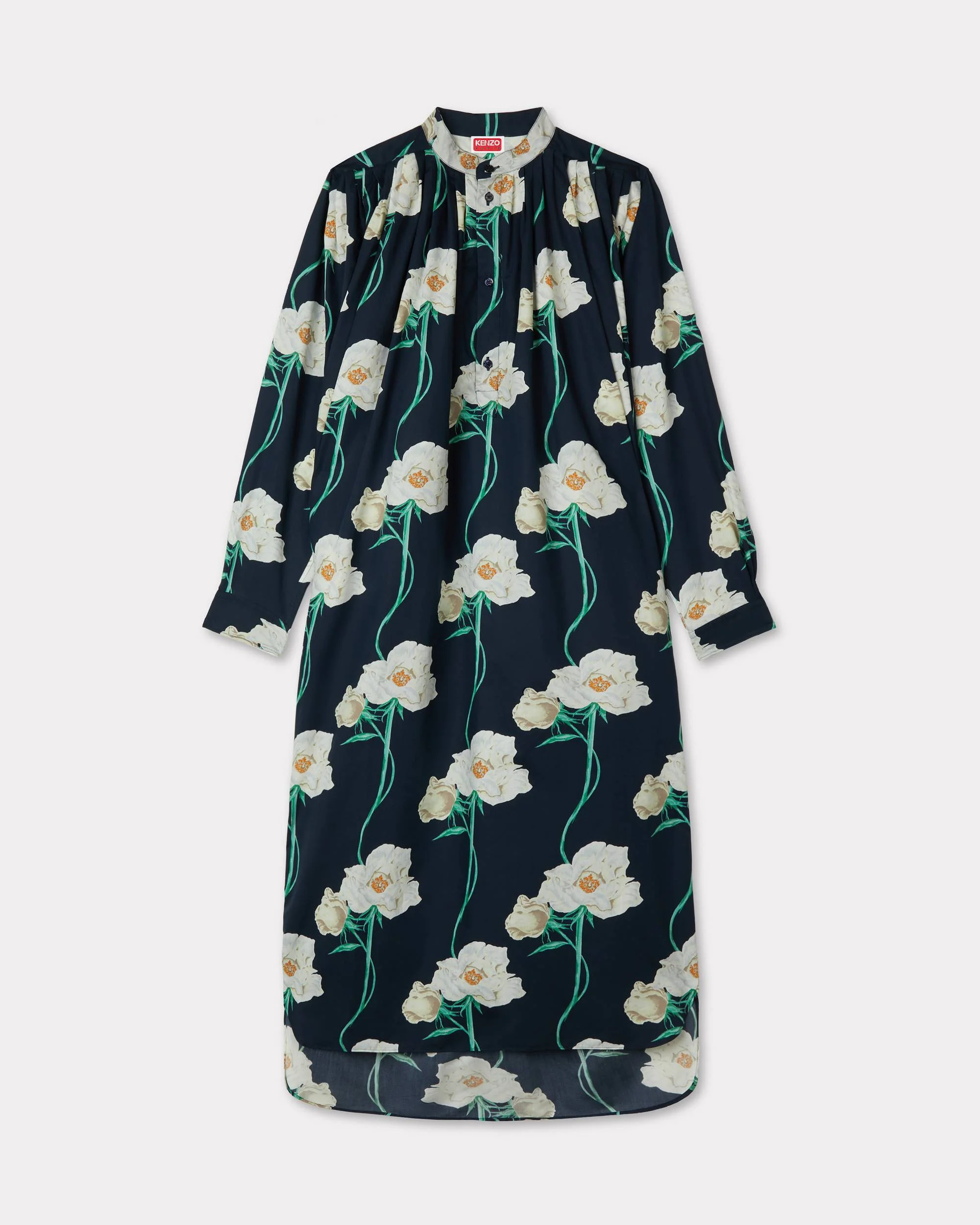 'KENZO Archive Rose' oversized pleated long dress in coton and slik - 1