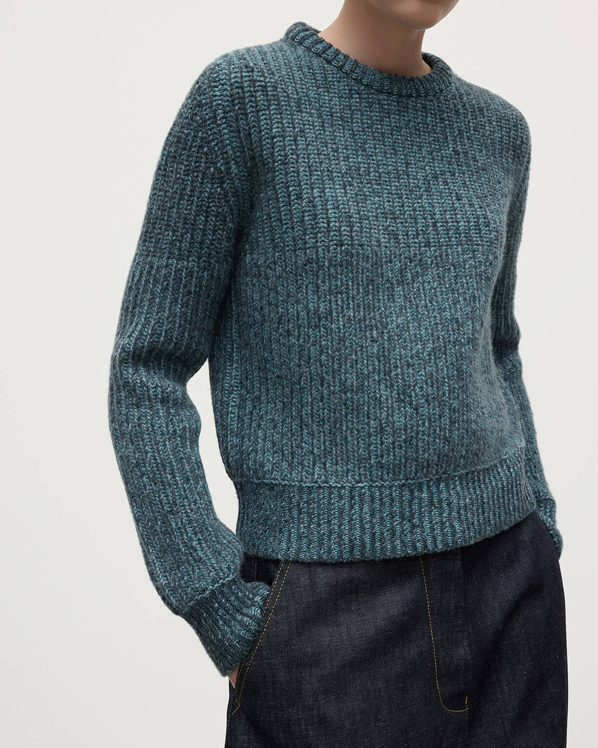 High Neck Donegal Cashmere Blue Jumper - 5