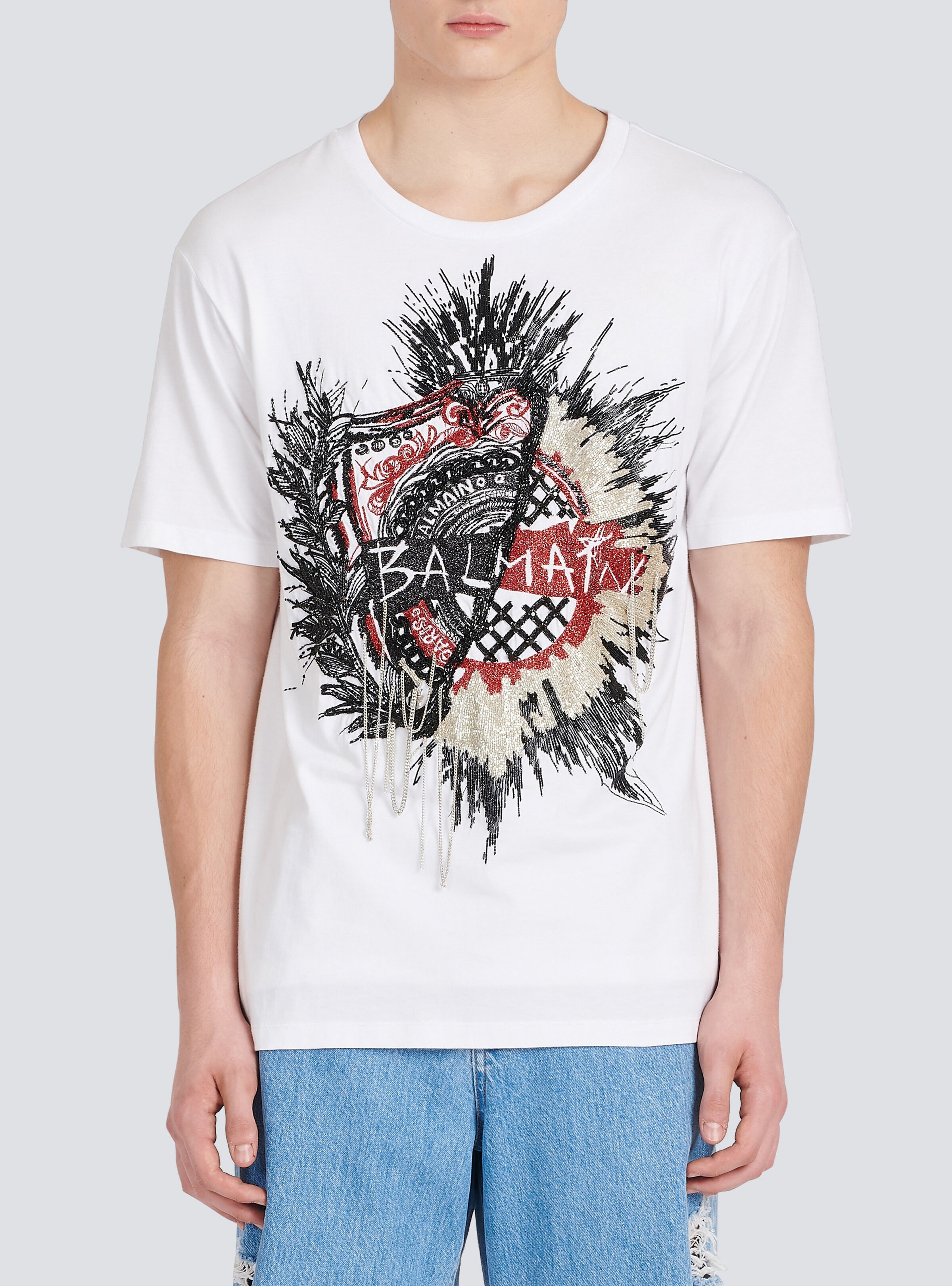 Oversized cotton T-shirt with embroidered Balmain logo - 6