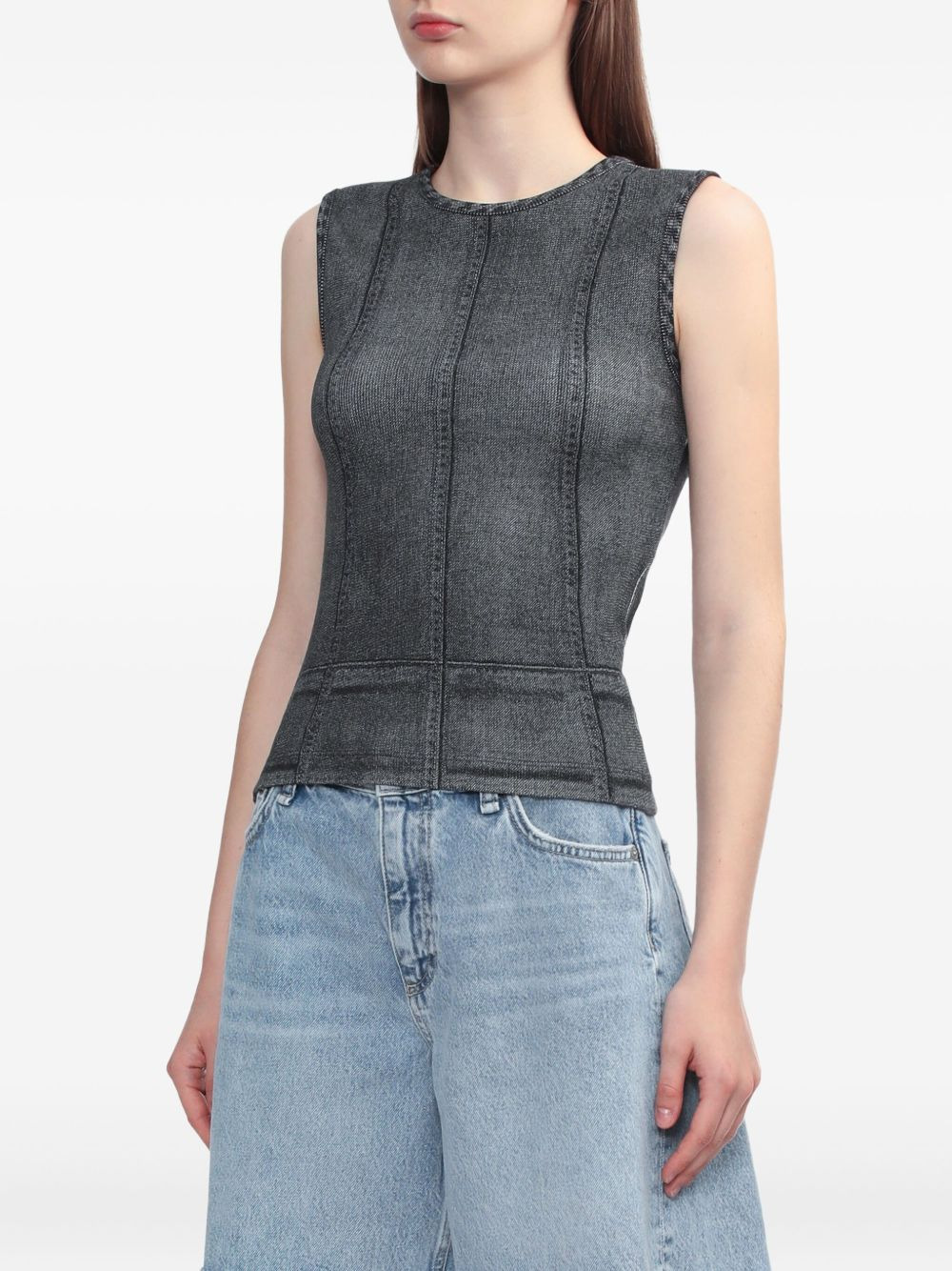 denim-print panelled tank top - 3