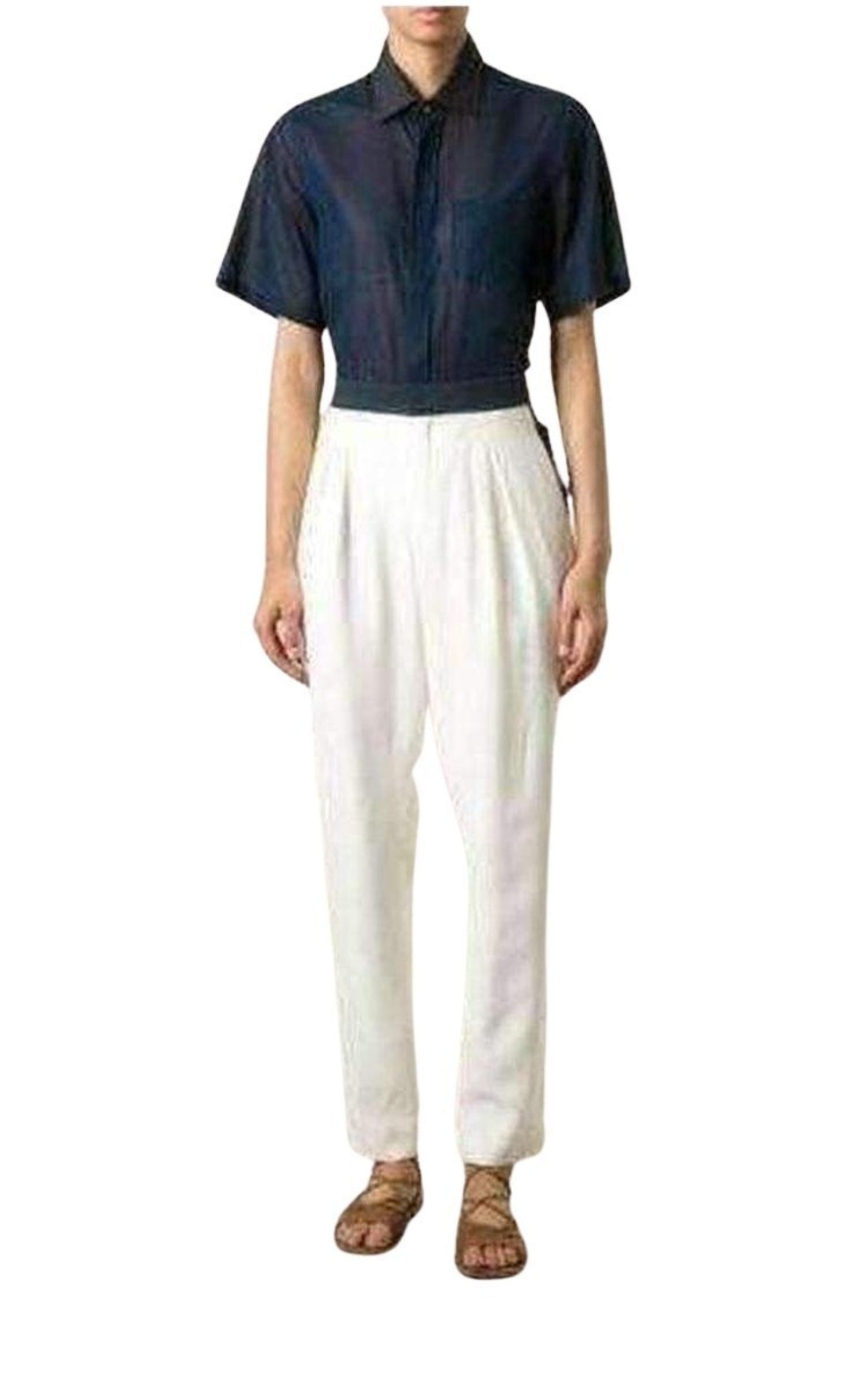 White Embroidered Cotton Pants - 2