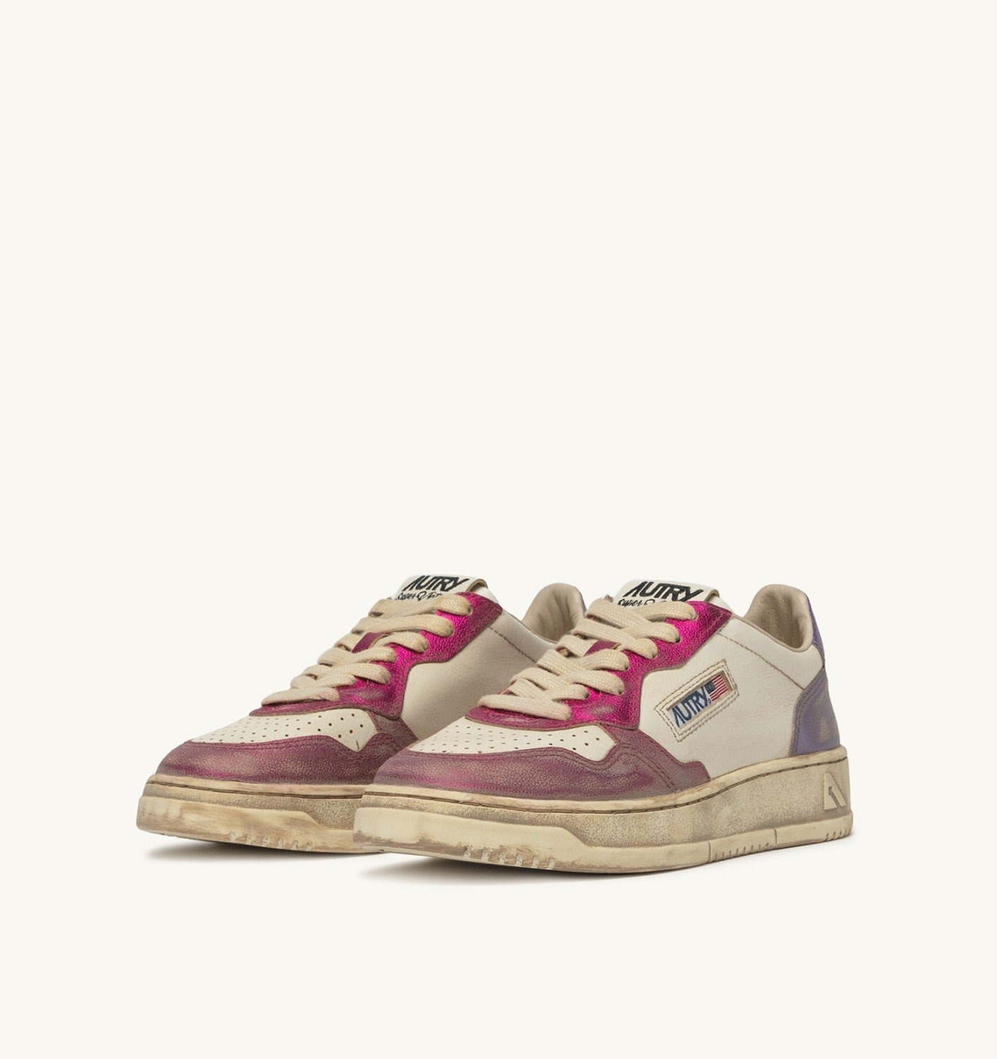 MEDALIST LOW SNEAKERS SUPER VINTAGE IN WHITE FUCHSIA AND VIOLET LEATHER - 2