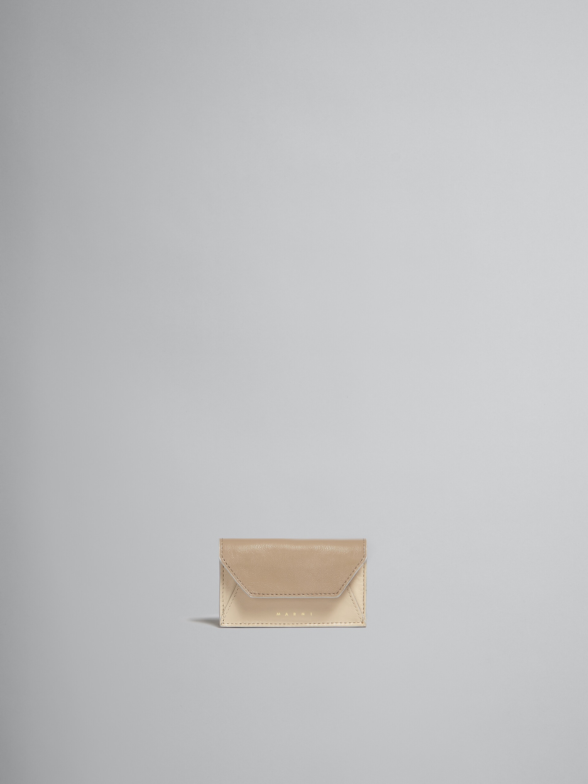 CARD CASE IN GREY-GREEN AND BEIGE LEATHER - 1