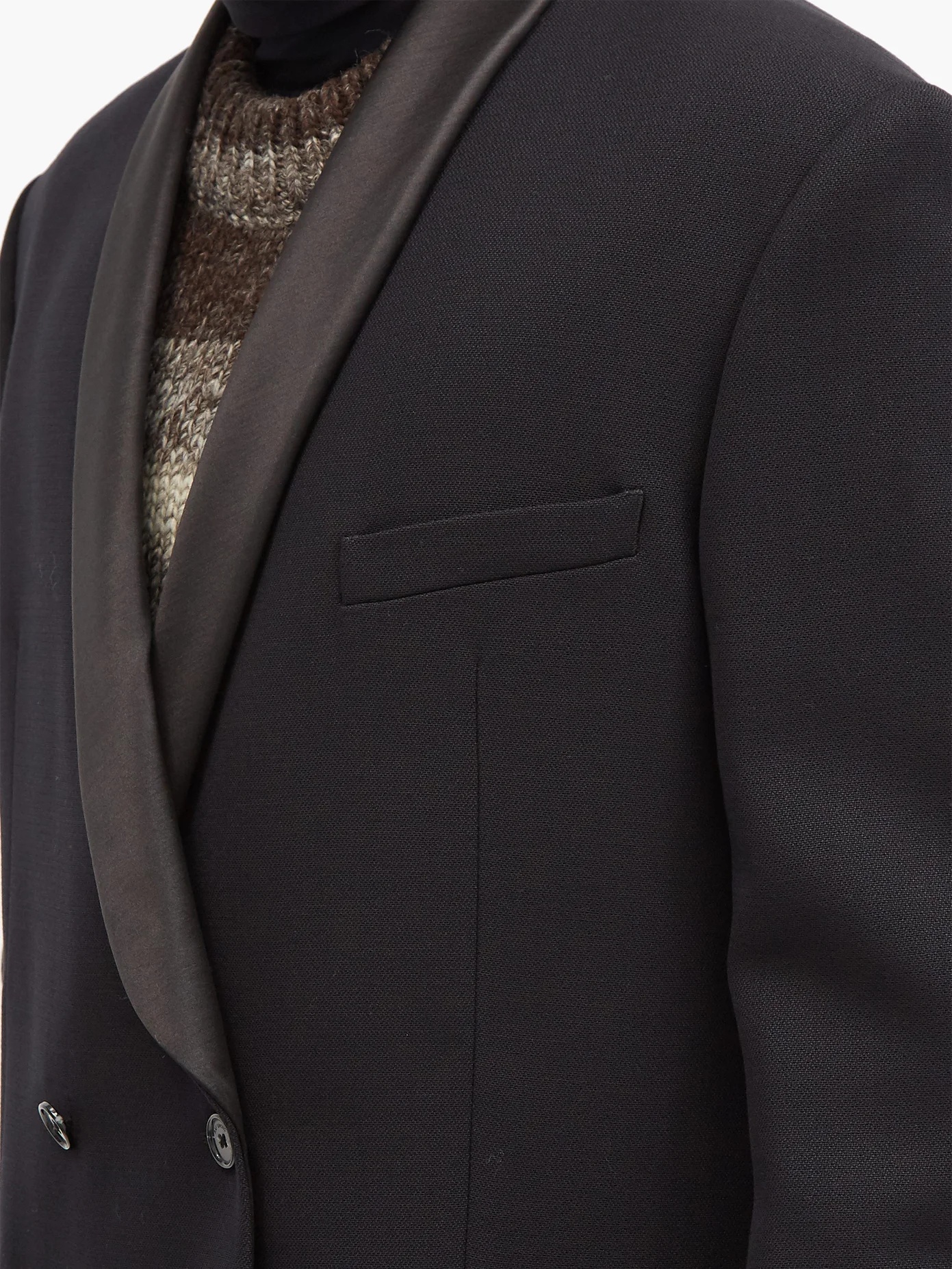 Double-breasted satin-lapel wool smoking jacket - 3