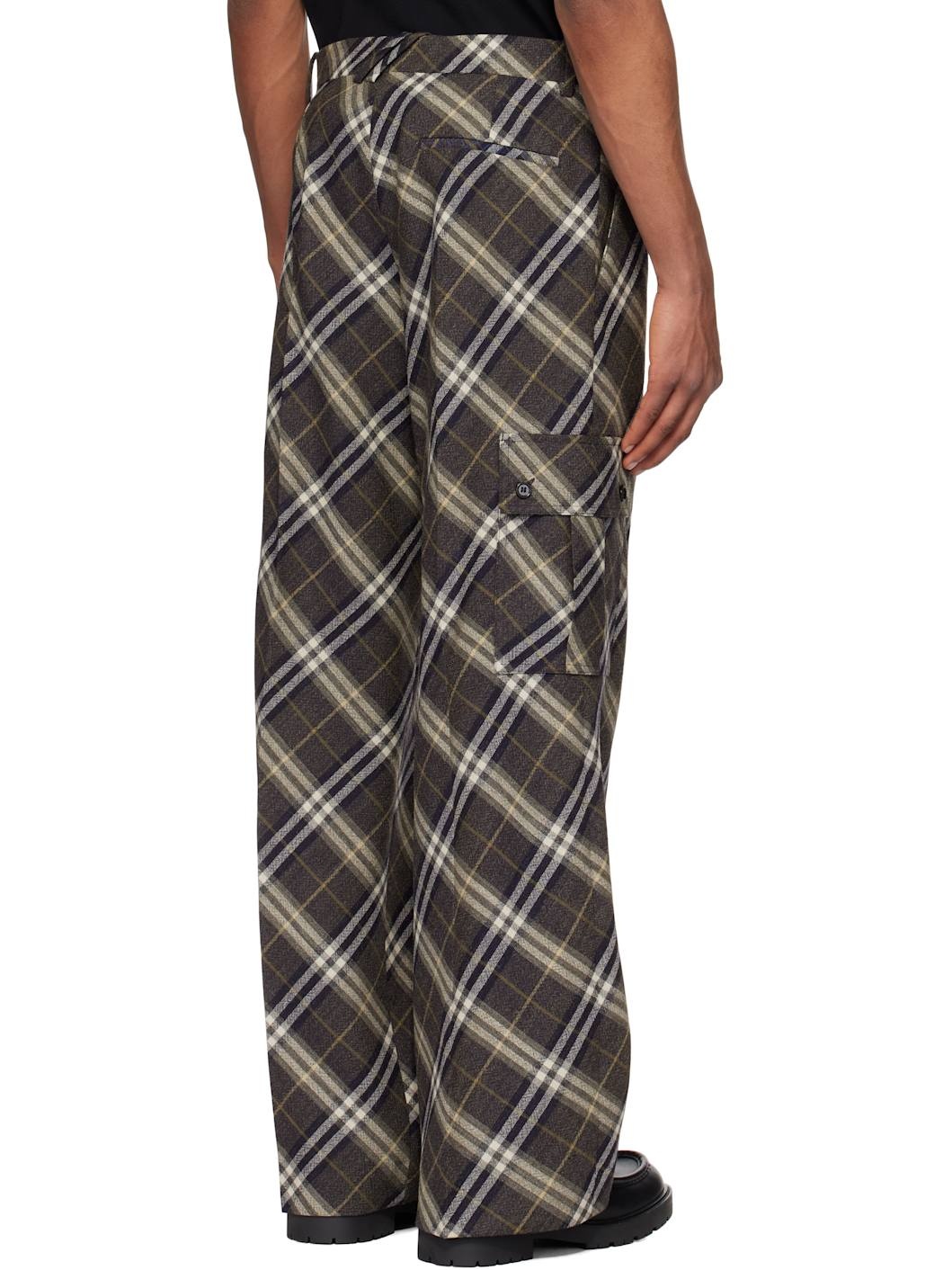 Brown Check Wool Tailored Cargo Pants - 3