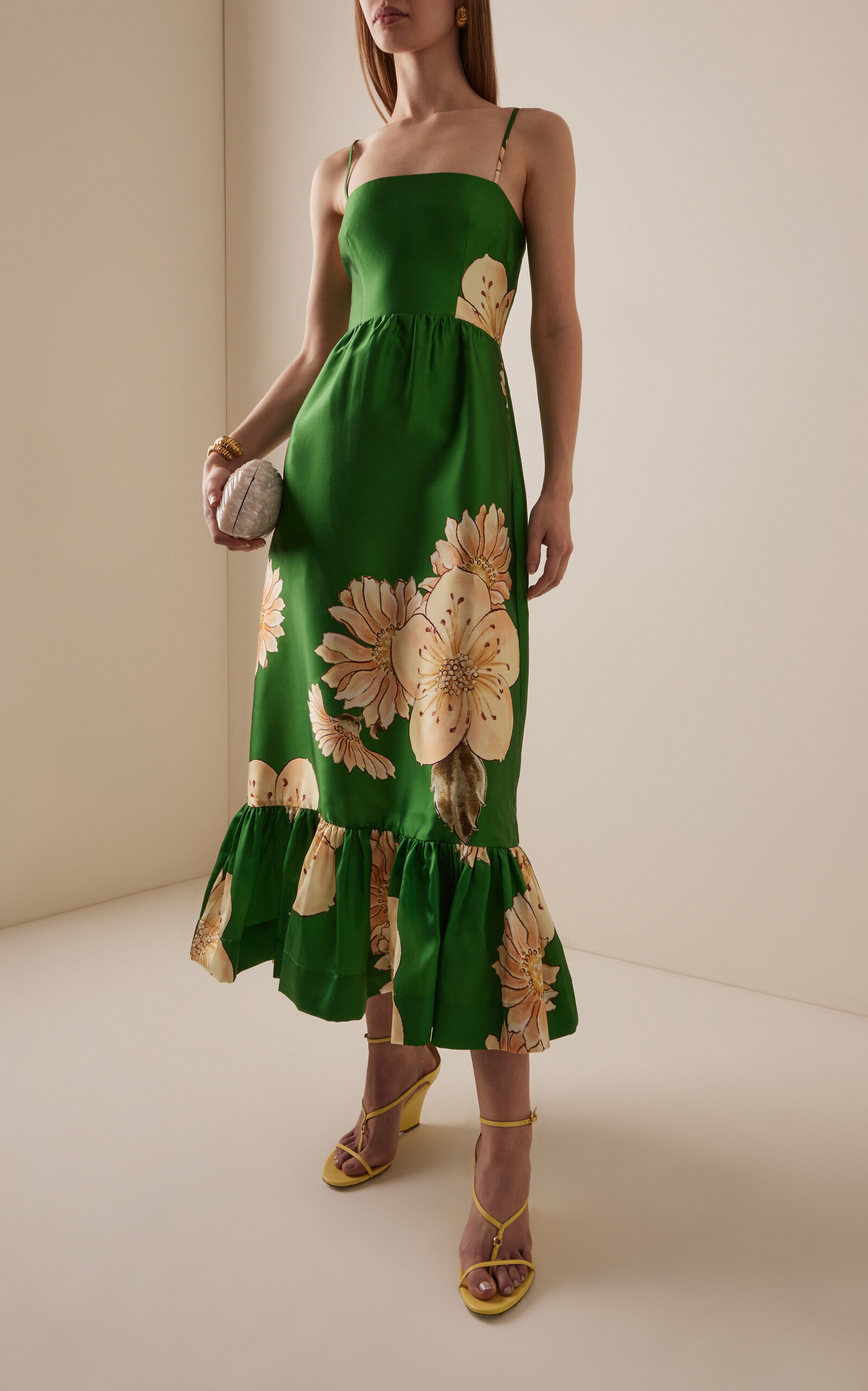 Sage Printed Satin Midi Dress green - 2
