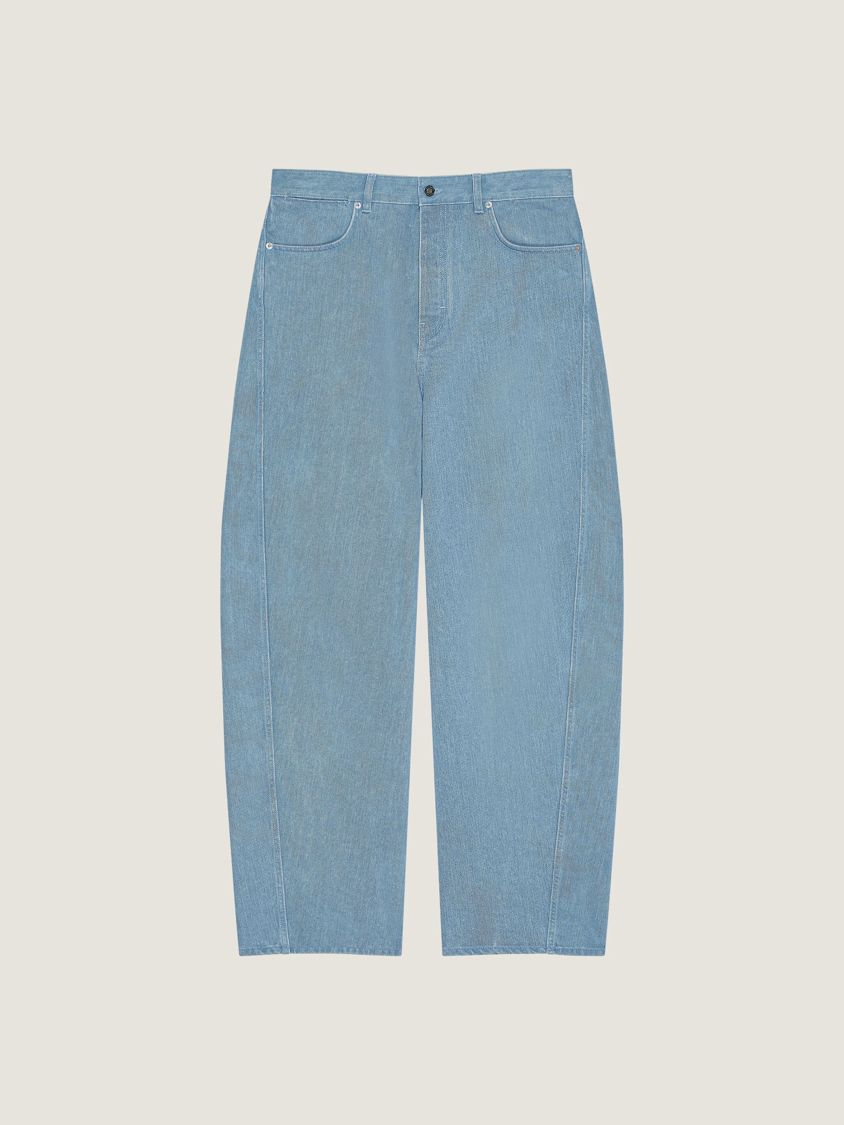 COUTURE SEAM LIGHT BLUE JEANS WITH STRIPED REVERSE - 1