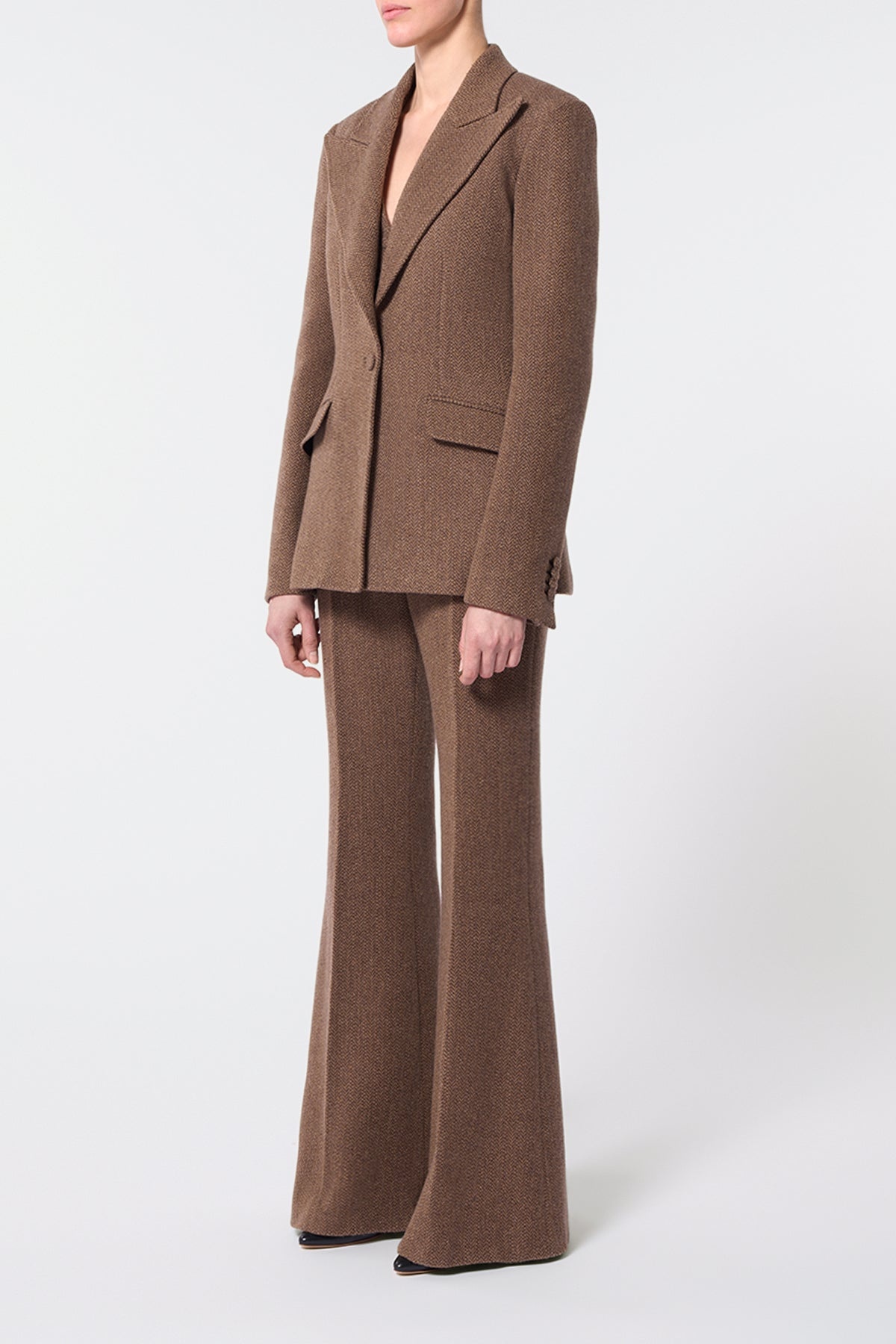 Leiva Blazer in Chocolate Multi Cashmere Virgin Wool Herringbone - 3