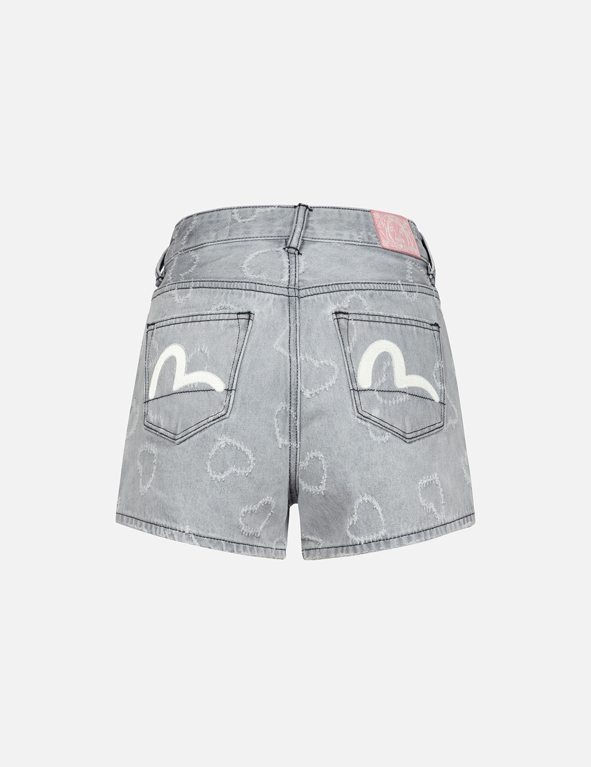 SEAGULL EMBROIDERY AND ALLOVER HEART FASHION FIT DENIM SHORTS - 2