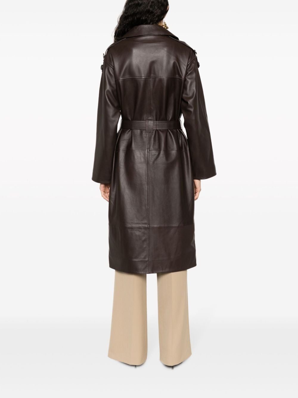 double-breasted leather coat - 4